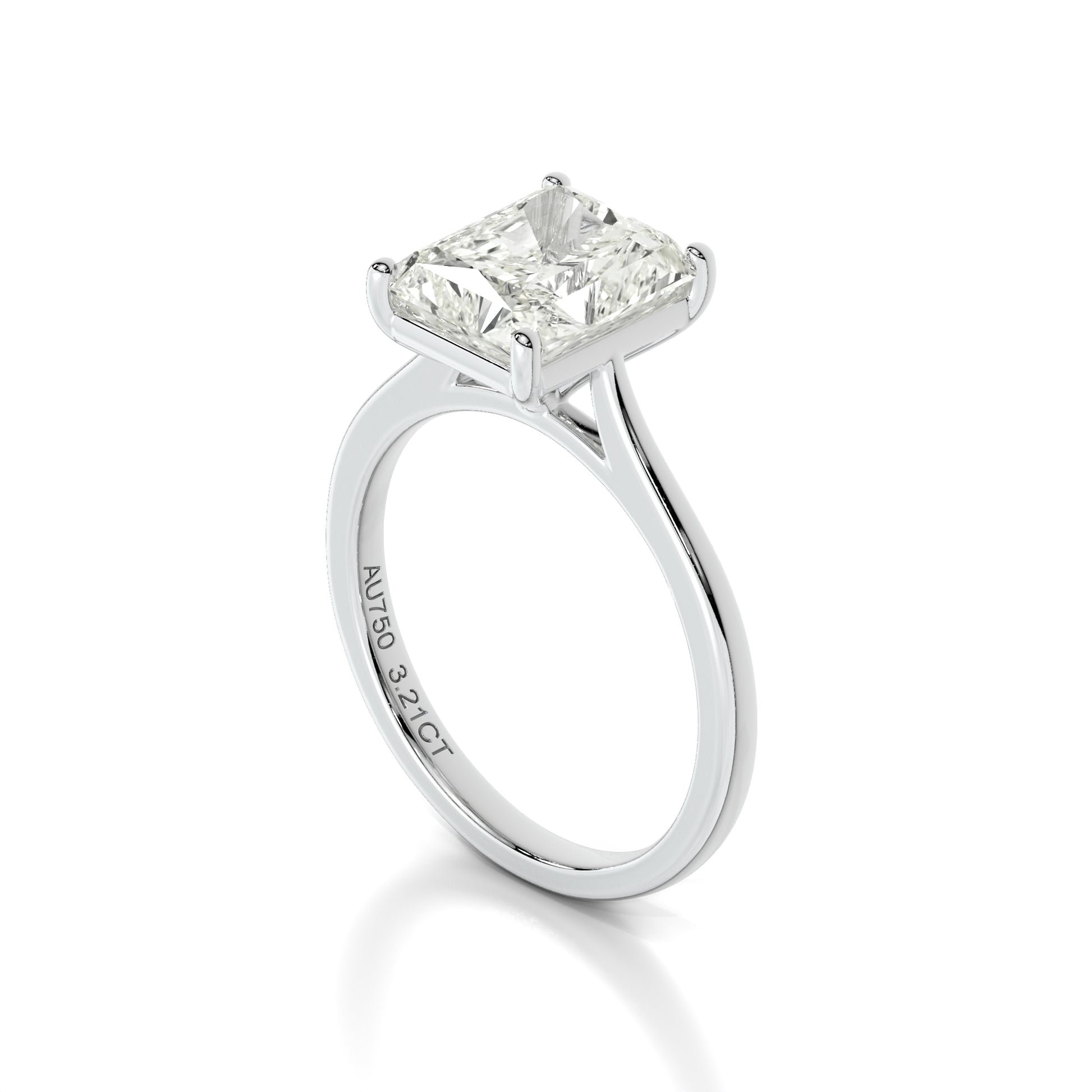 Natural 3.21 Ct. Radiant-Cut Diamond Solitaire Ring, 18K White Gold