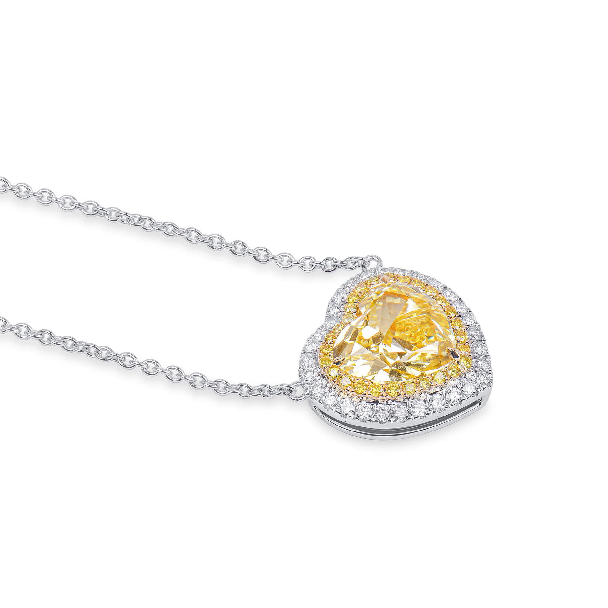 Natural Fancy Deep Yellow Diamond Pendant, 18K White Gold, Heart Shape, 3.91 Ct. TW