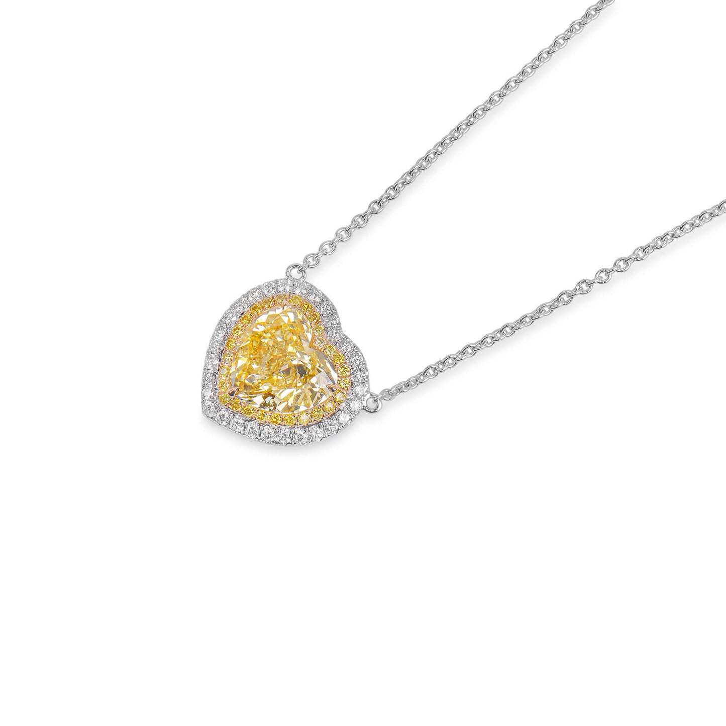 Natural Fancy Deep Yellow Diamond Pendant, 18K White Gold, Heart Shape, 3.91 Ct. TW