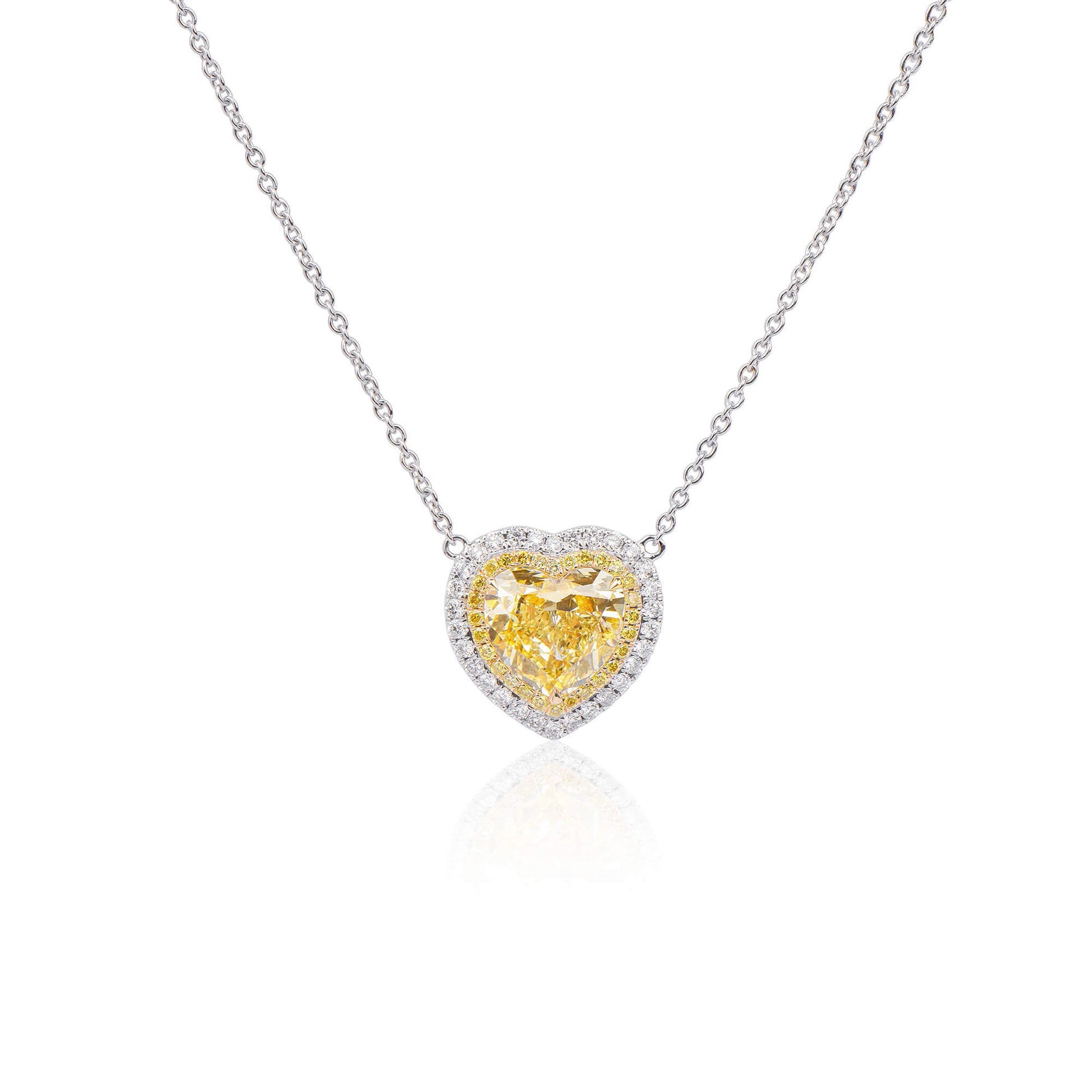 Natural Fancy Deep Yellow Diamond Pendant, 18K White Gold, Heart Shape, 3.91 Ct. TW