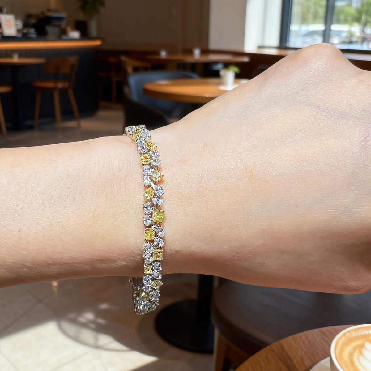 Natural 12.21 Ct. TW Yellow Diamond Bracelet, 18K White & Yellow Gold