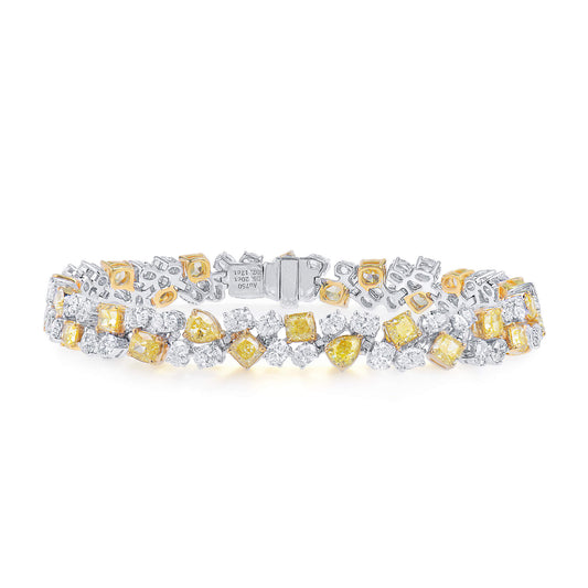 Natural 12.37 Ct. TW Fancy Yellow & White Diamond Bracelet, 18K White & Yellow Gold