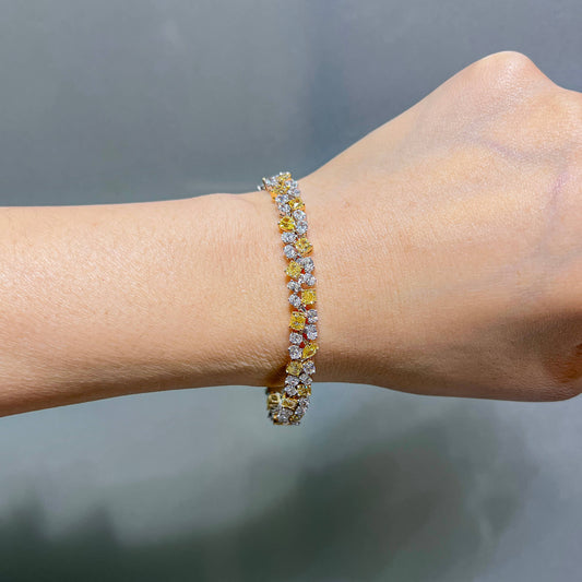 Natural 12.37 Ct. TW Fancy Yellow & White Diamond Bracelet, 18K White & Yellow Gold