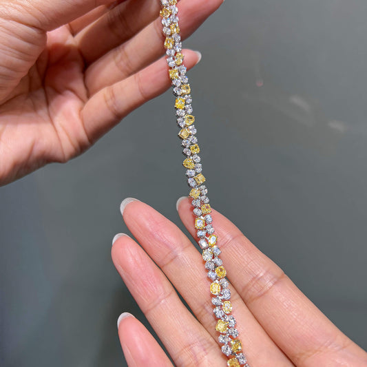 Natural 12.37 Ct. TW Fancy Yellow & White Diamond Bracelet, 18K White & Yellow Gold