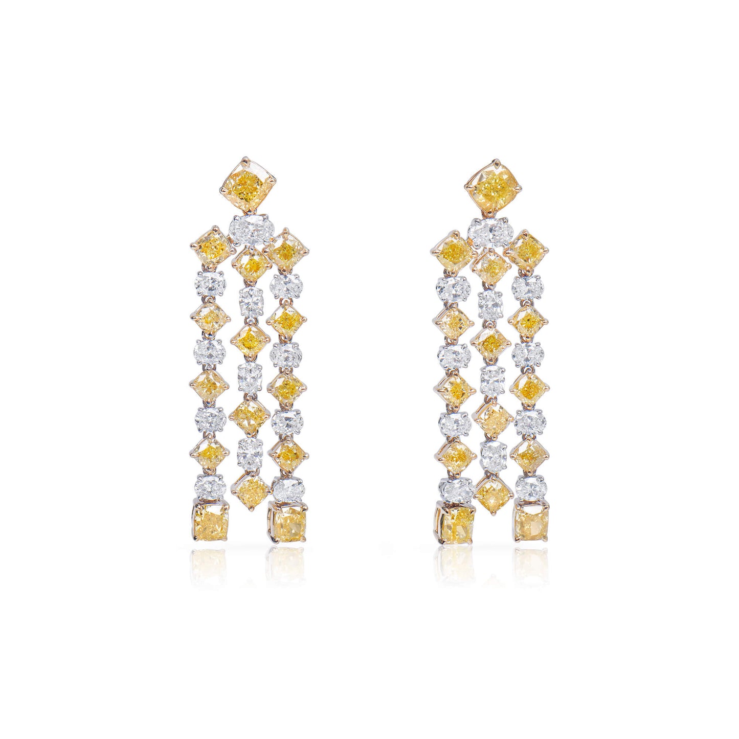 Natural Fancy Yellow & Diamond Chandelier Earrings, 18K White & Yellow Gold, 8.37 Ct. TW