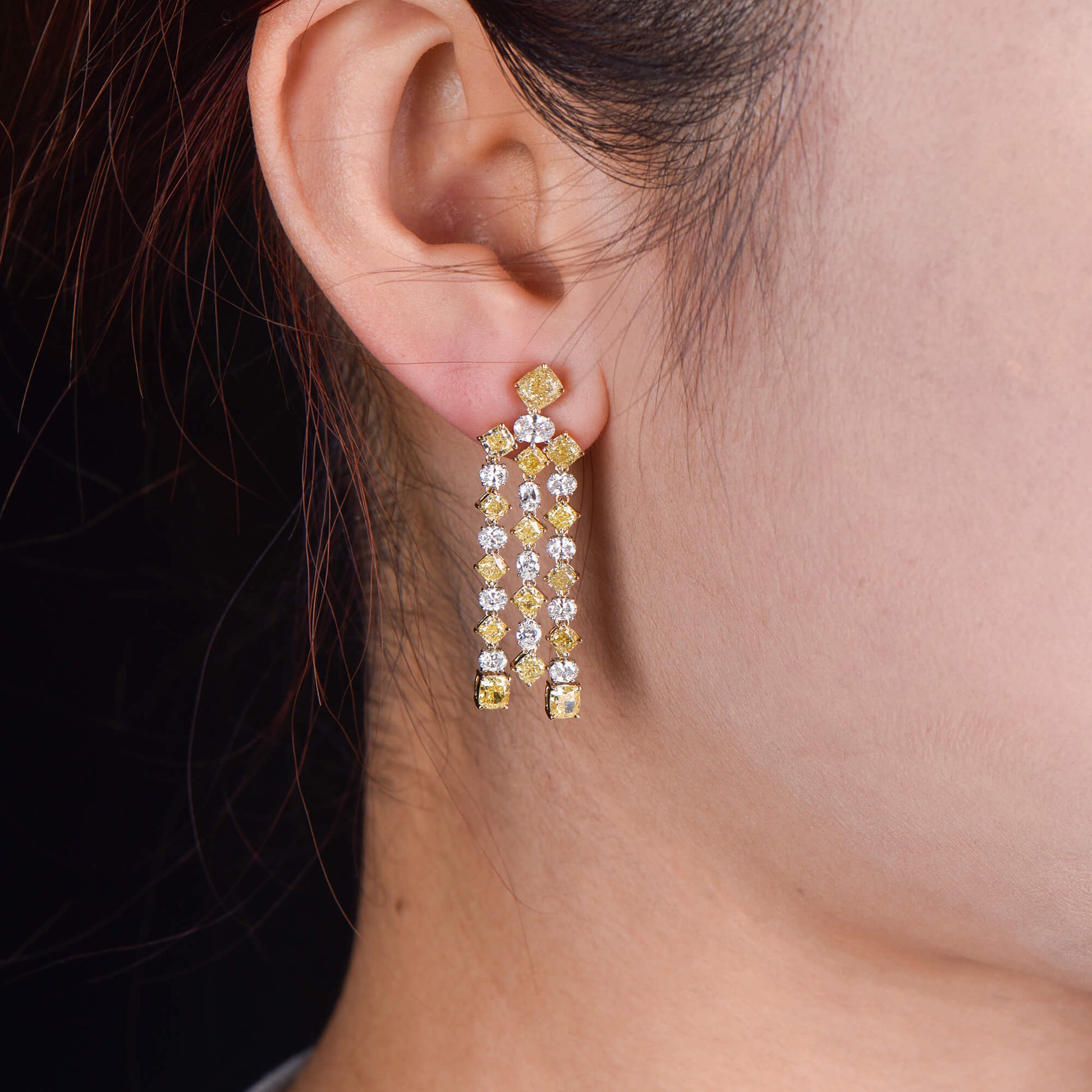 Natural Fancy Yellow & Diamond Chandelier Earrings, 18K White & Yellow Gold, 8.37 Ct. TW