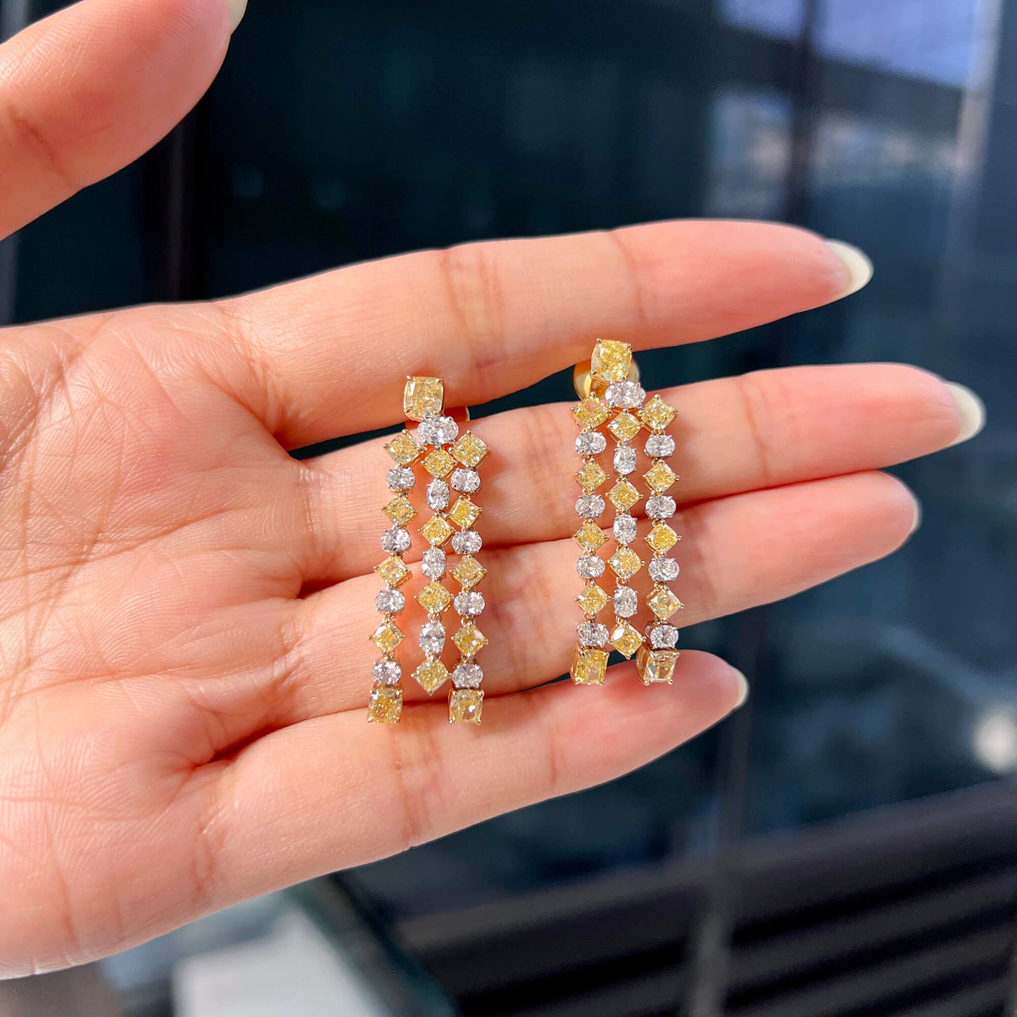 Natural Fancy Yellow & Diamond Chandelier Earrings, 18K White & Yellow Gold, 8.37 Ct. TW