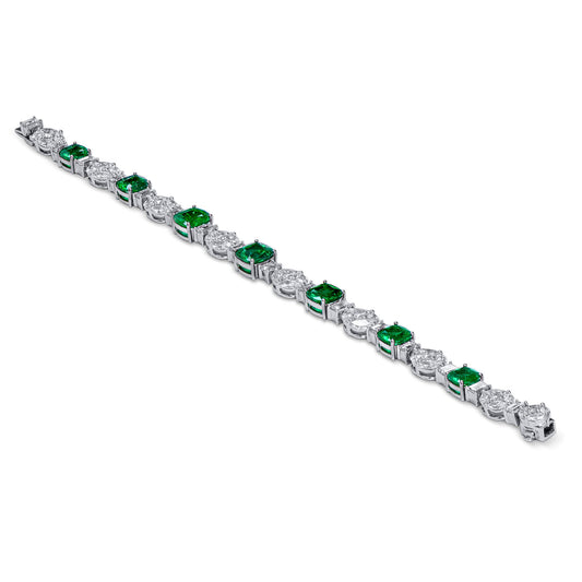 Natural Green Colombian Emerald & White Diamond Bracelet, 18K White Gold, 15.11 Ct. TW