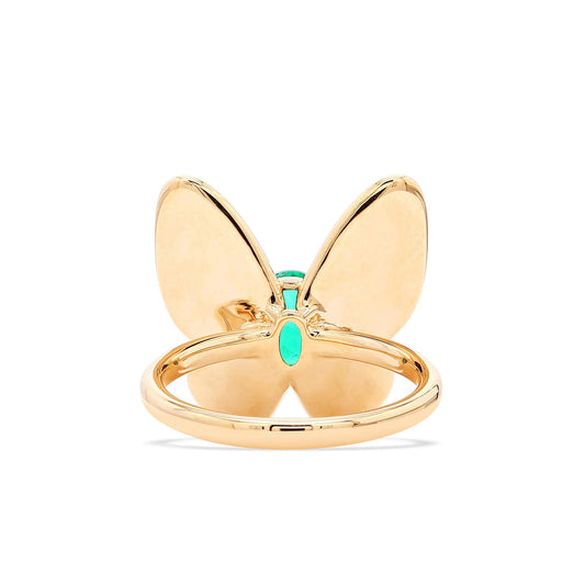 Natural 1.35 Ct. TW Oval-Cut Colombian Emerald Butterfly Ring, 18K White & Rose Gold