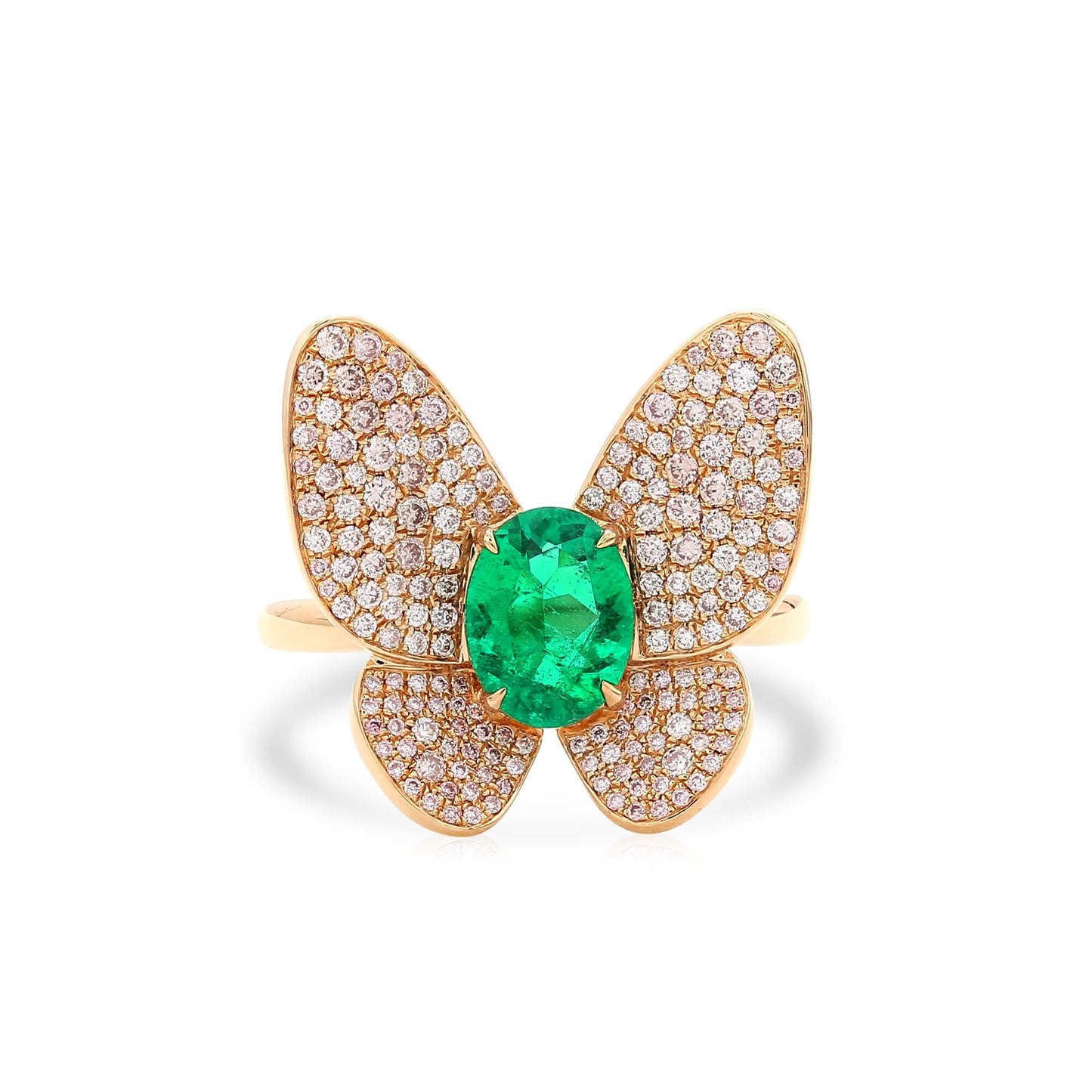 טבעת טבעית בצורת פרפר משובצת אמרלד ירוק קולומביאני, 0.84 קראט (1.35 קראט TW), GRS2020-128147