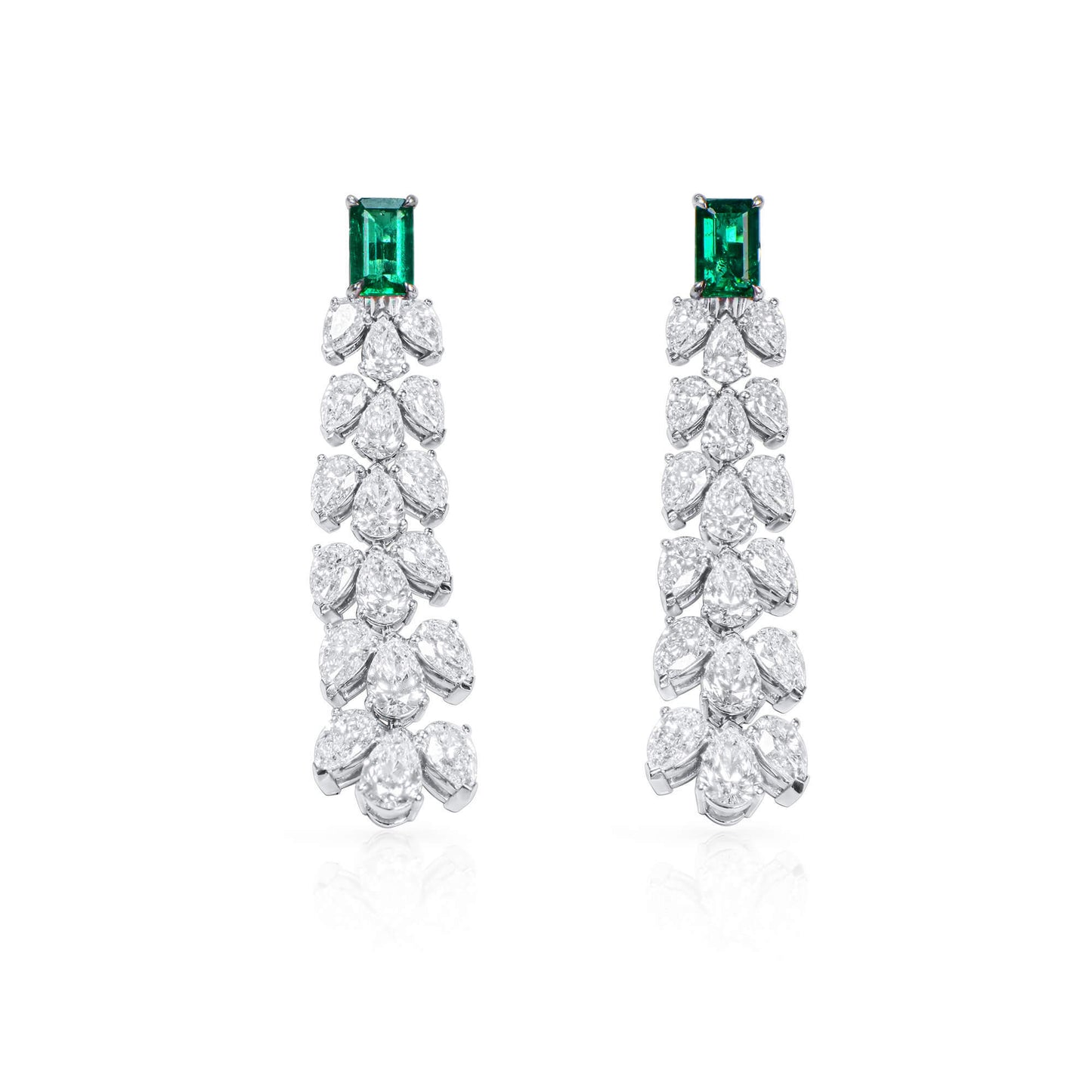 Natural Emerald And Diamond Earrings, 18K White Gold, 11.55 Ct. TW