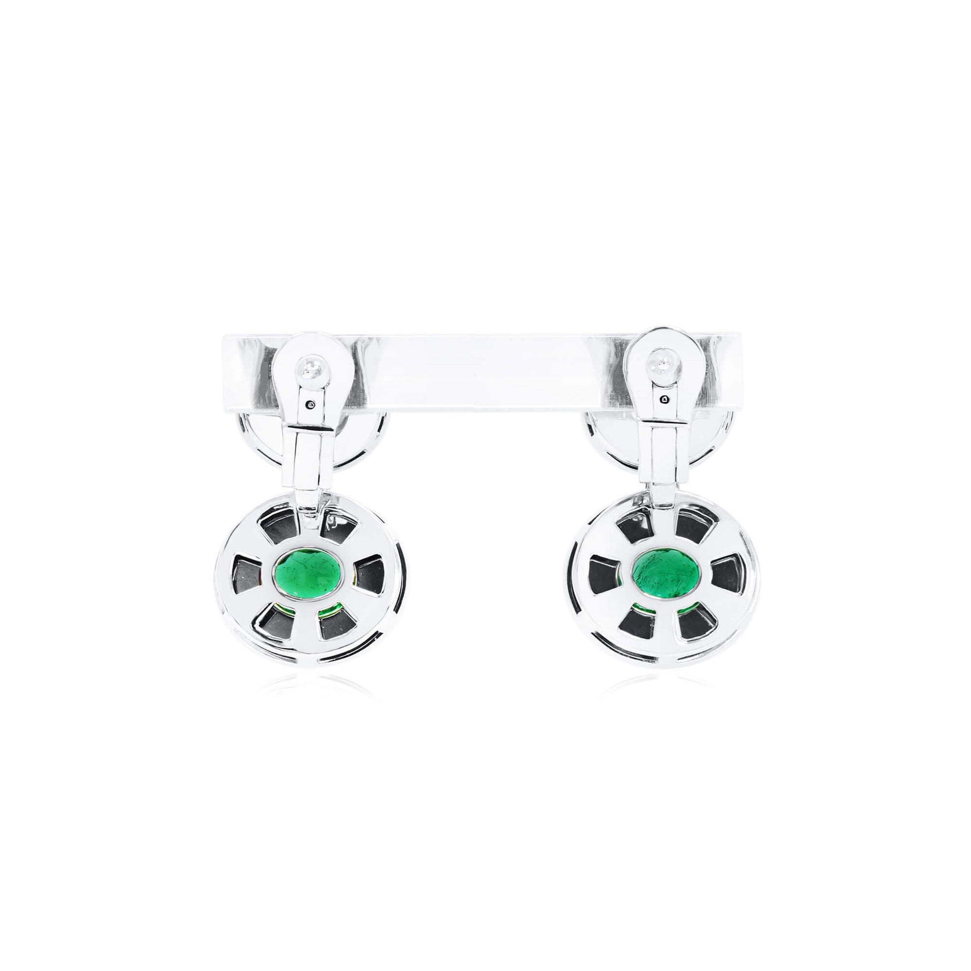 Natural Diamond & Green Emerald Drop Earrings, 18K White Gold, Oval Shape, 2.40 Ct. TW