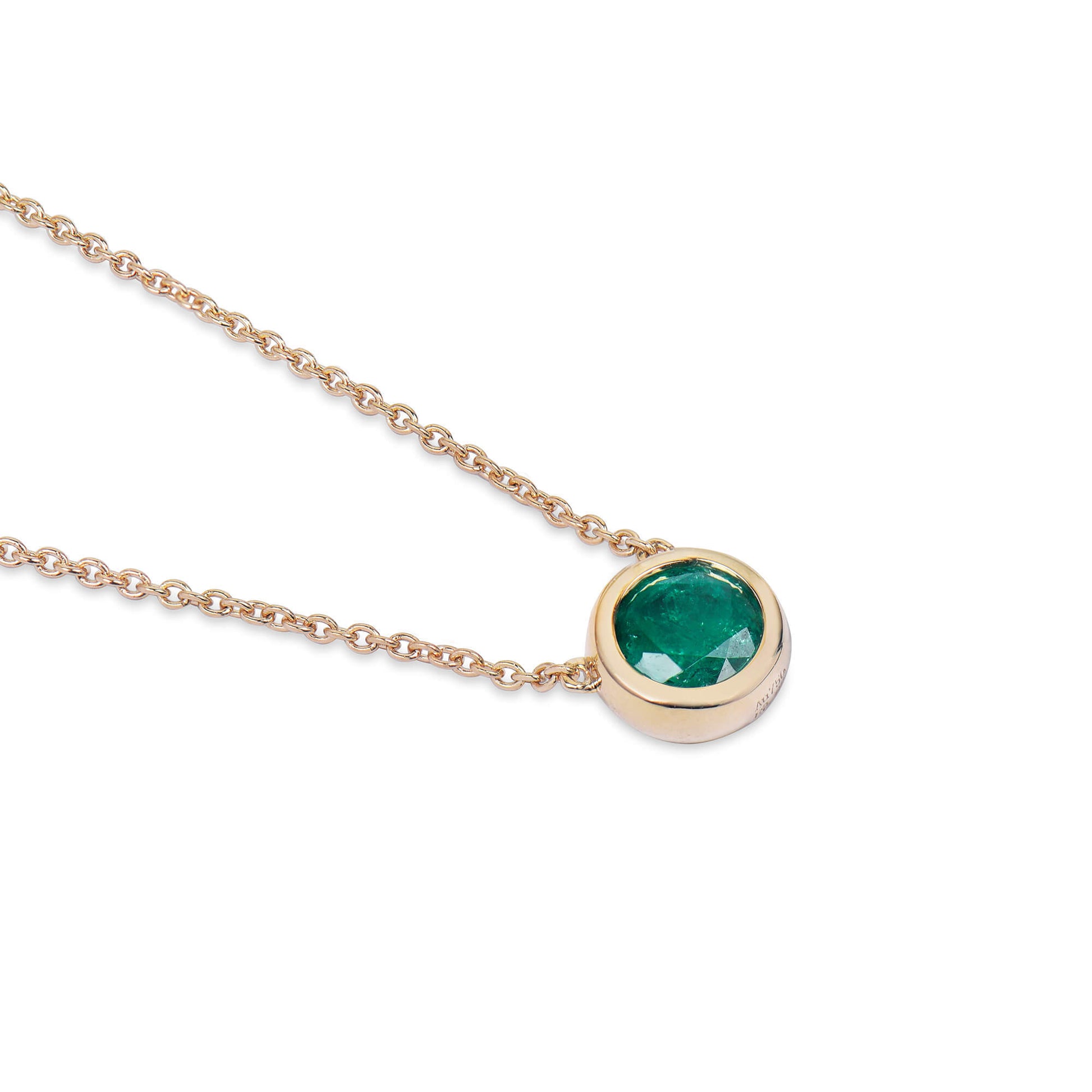 Natural Green Emerald Necklace, 18K Yellow Gold, Round Shape, 0.68 Ct. TW