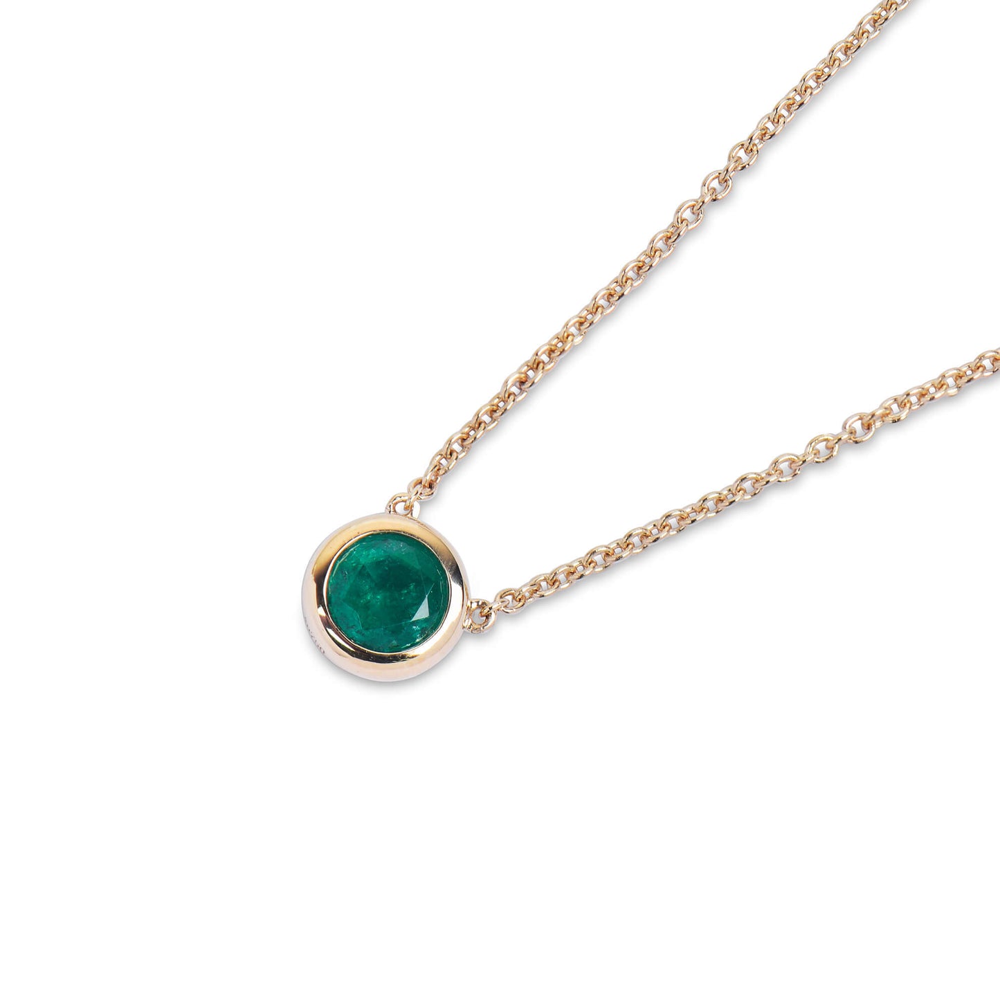 Natural Green Emerald Necklace, 18K Yellow Gold, Round Shape, 0.68 Ct. TW