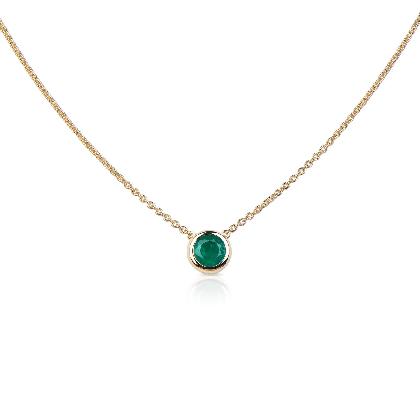 Natural Green Emerald Necklace, 18K Yellow Gold, Round Shape, 0.68 Ct. TW