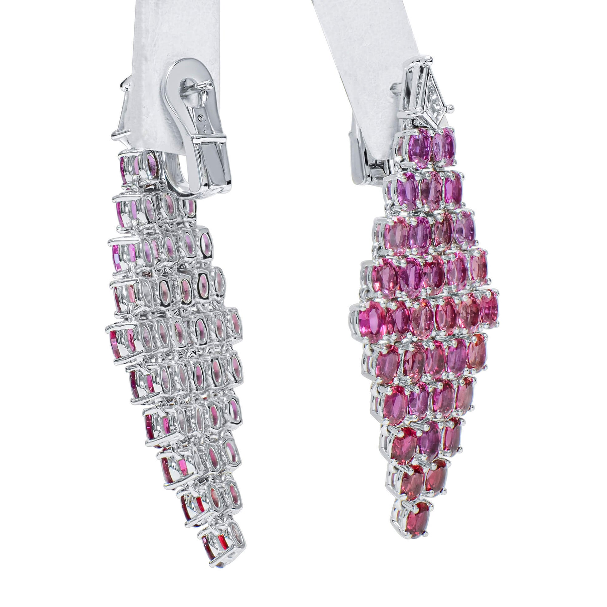 天然 粉紫色 红宝石耳环，总重14.44克拉，椭圆形，IGI认证