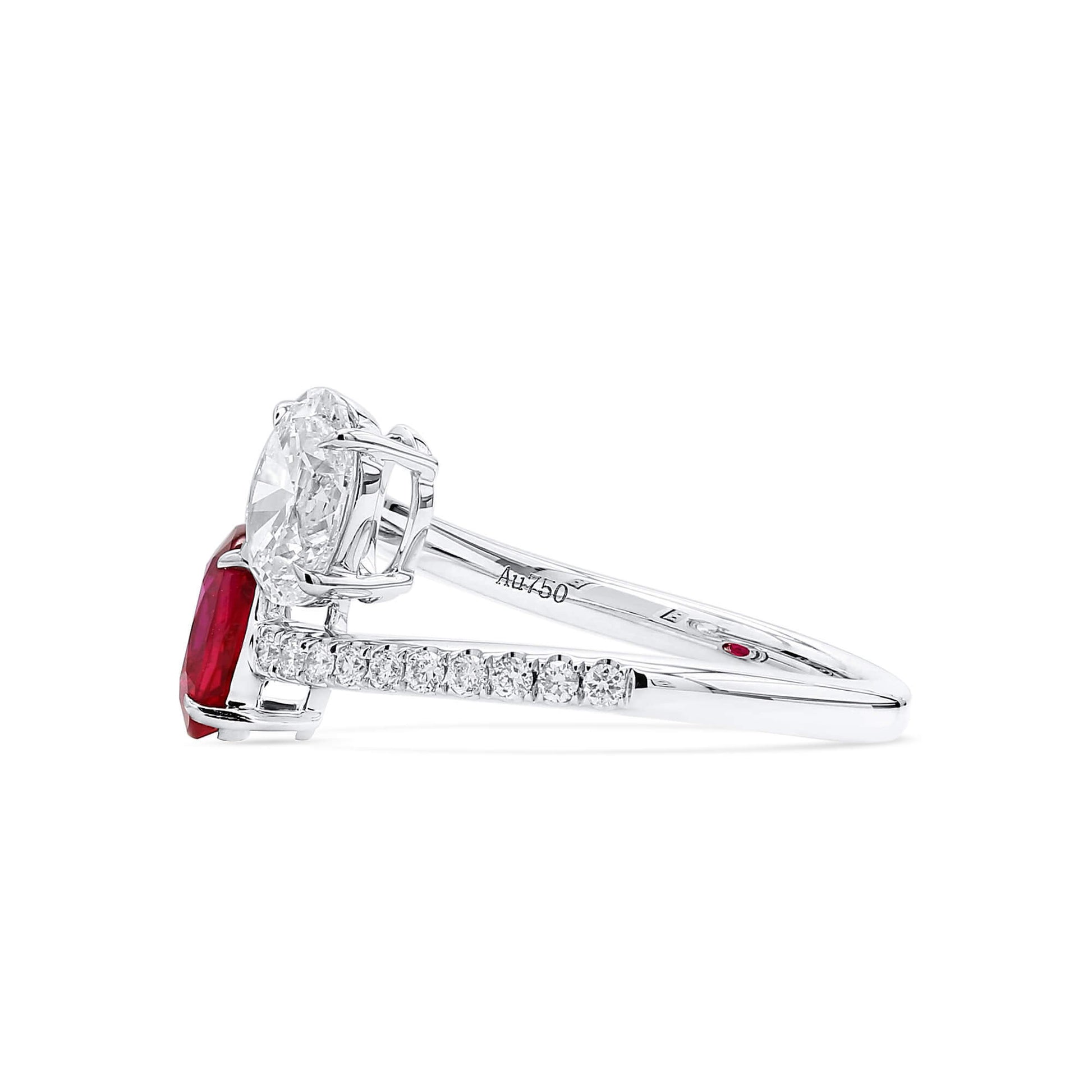 Natural Burmese Red Ruby Ring, 18K White Gold, Oval Shape, 2.25 Ct. TW, unheated