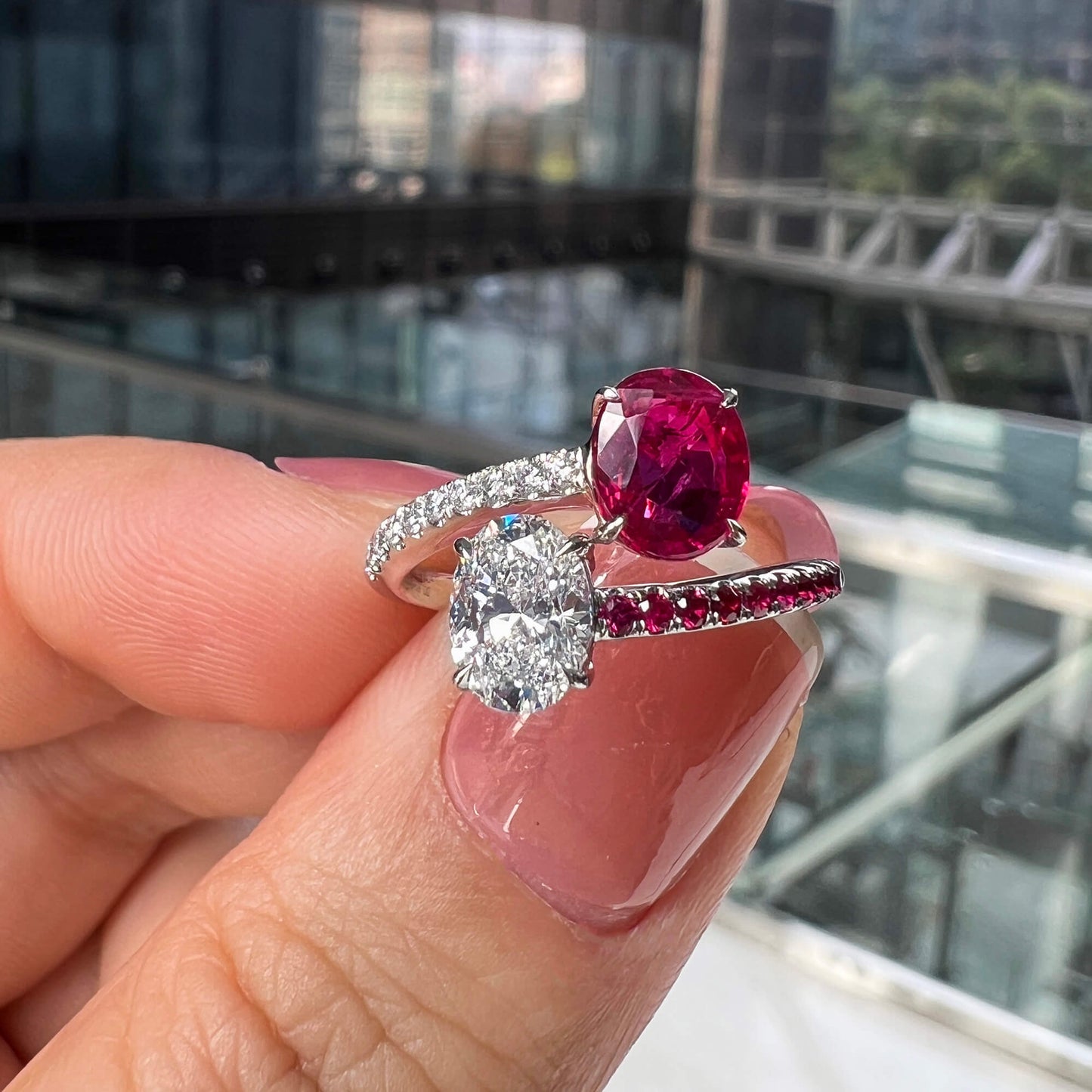 Natural Burmese Red Ruby Ring, 18K White Gold, Oval Shape, 2.25 Ct. TW, unheated