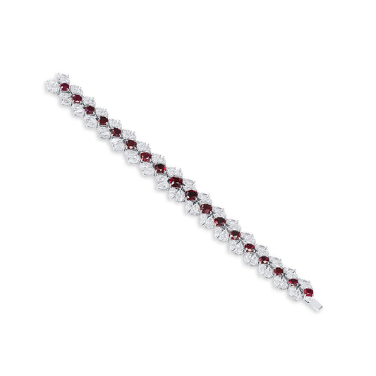 Natural 37.10 Ct. TW Cushion-Cut Burmese Ruby & Diamond Bracelet, 18K White Gold