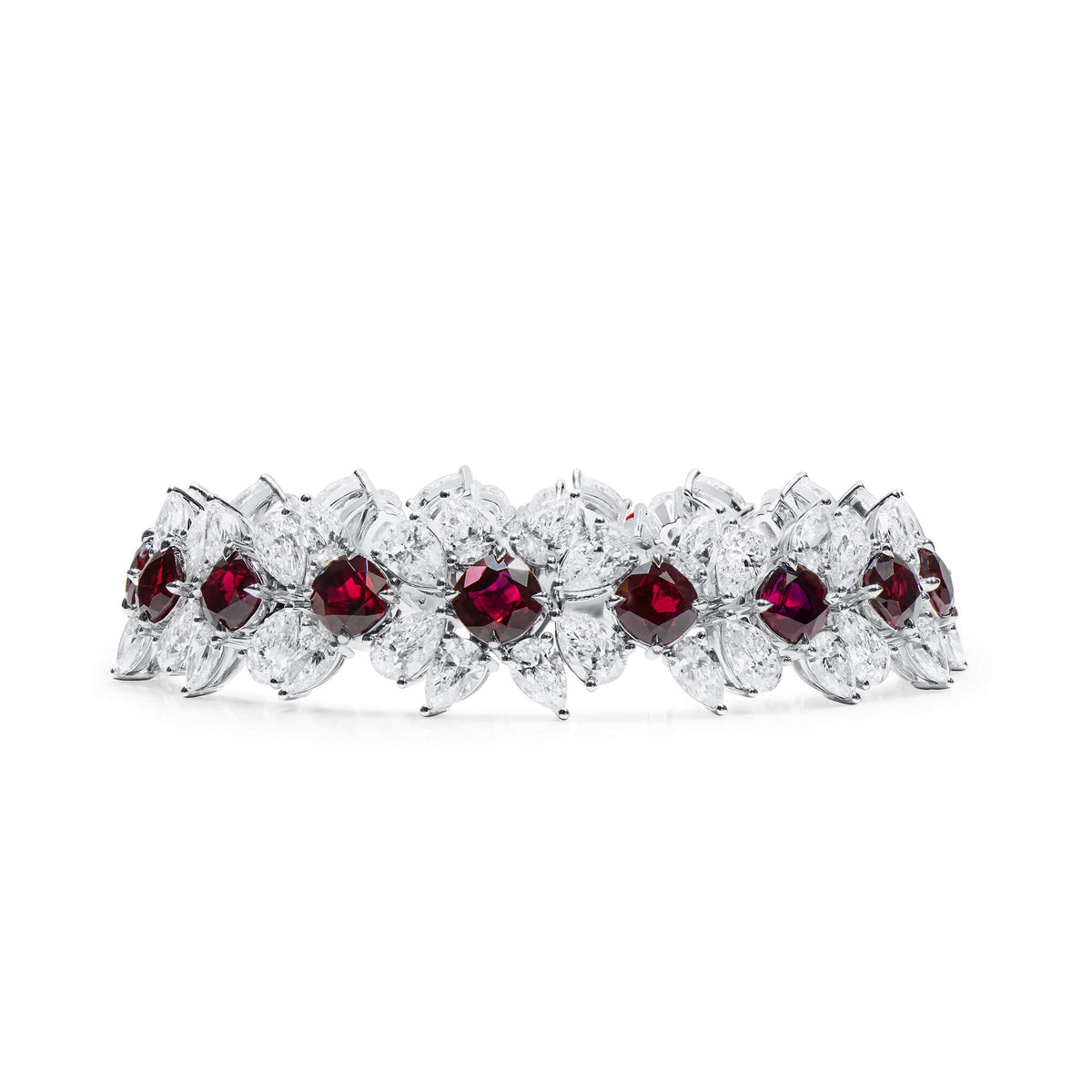 Natural 37.10 Ct. TW Cushion-Cut Burmese Ruby & Diamond Bracelet, 18K White Gold