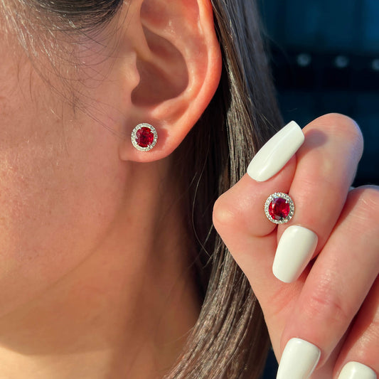 עגילי רובי בורמה אדומים טבעיים, 3.21 קראט. TW, צורה אליפסה, בעלי אישור AGL