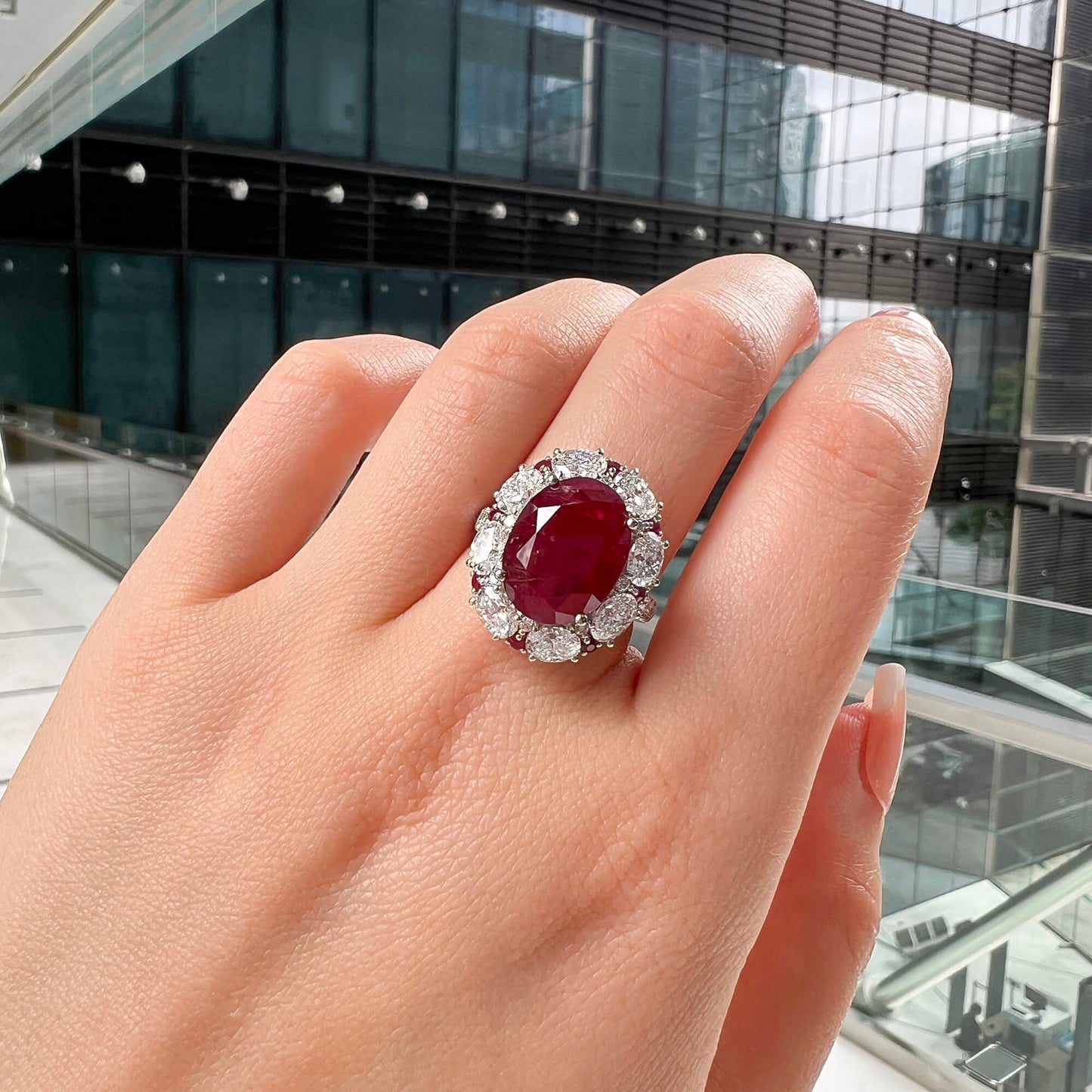 Natural Red East Africa Ruby Ring, 12.31 Ct. TW, Oval shape, SSEF Certified