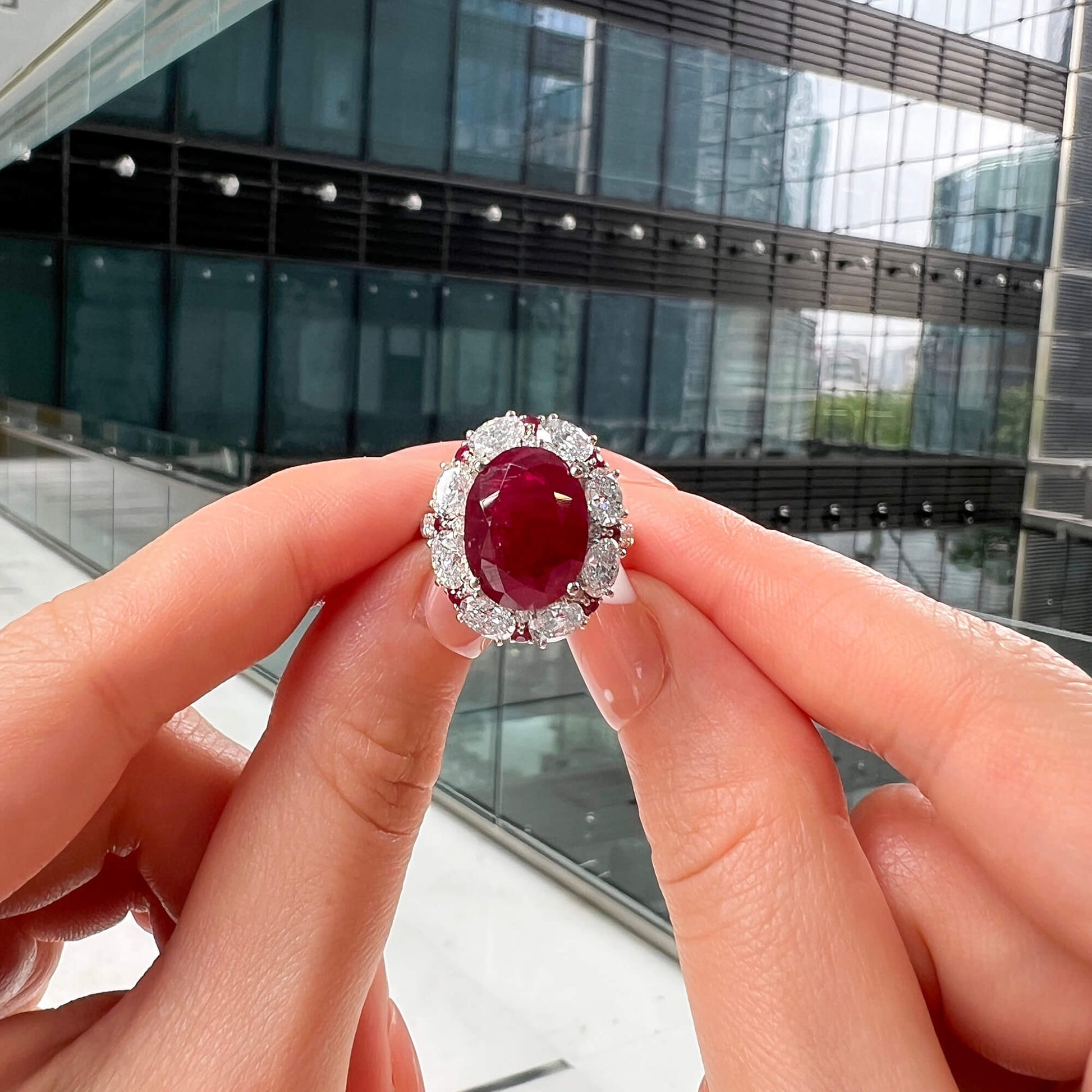 Natural Red East Africa Ruby Ring, 12.31 Ct. TW, Oval shape, SSEF Certified