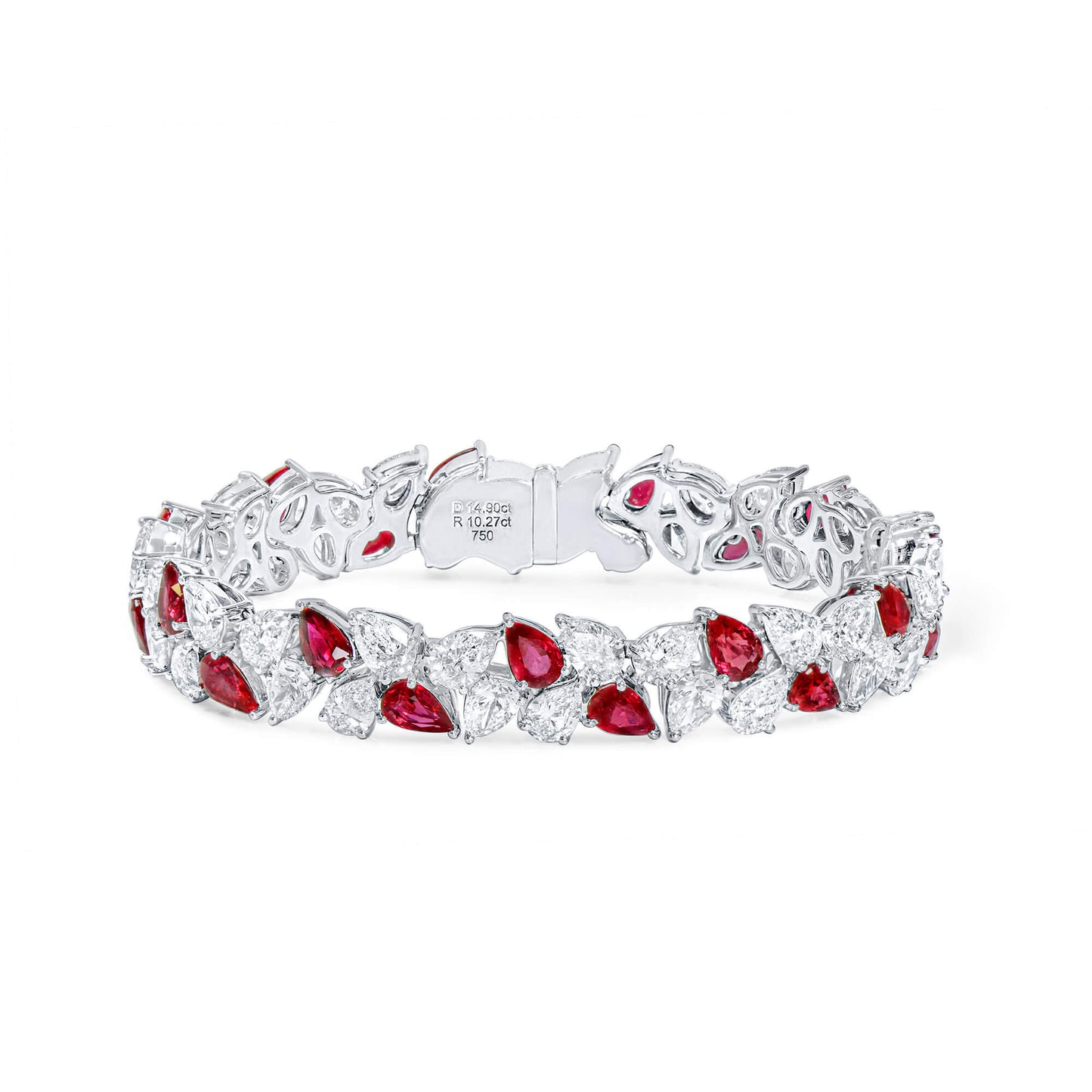 Natural 25.17 Ct. TW Pear-Cut Ruby & Diamond Bracelet, 18K White Gold