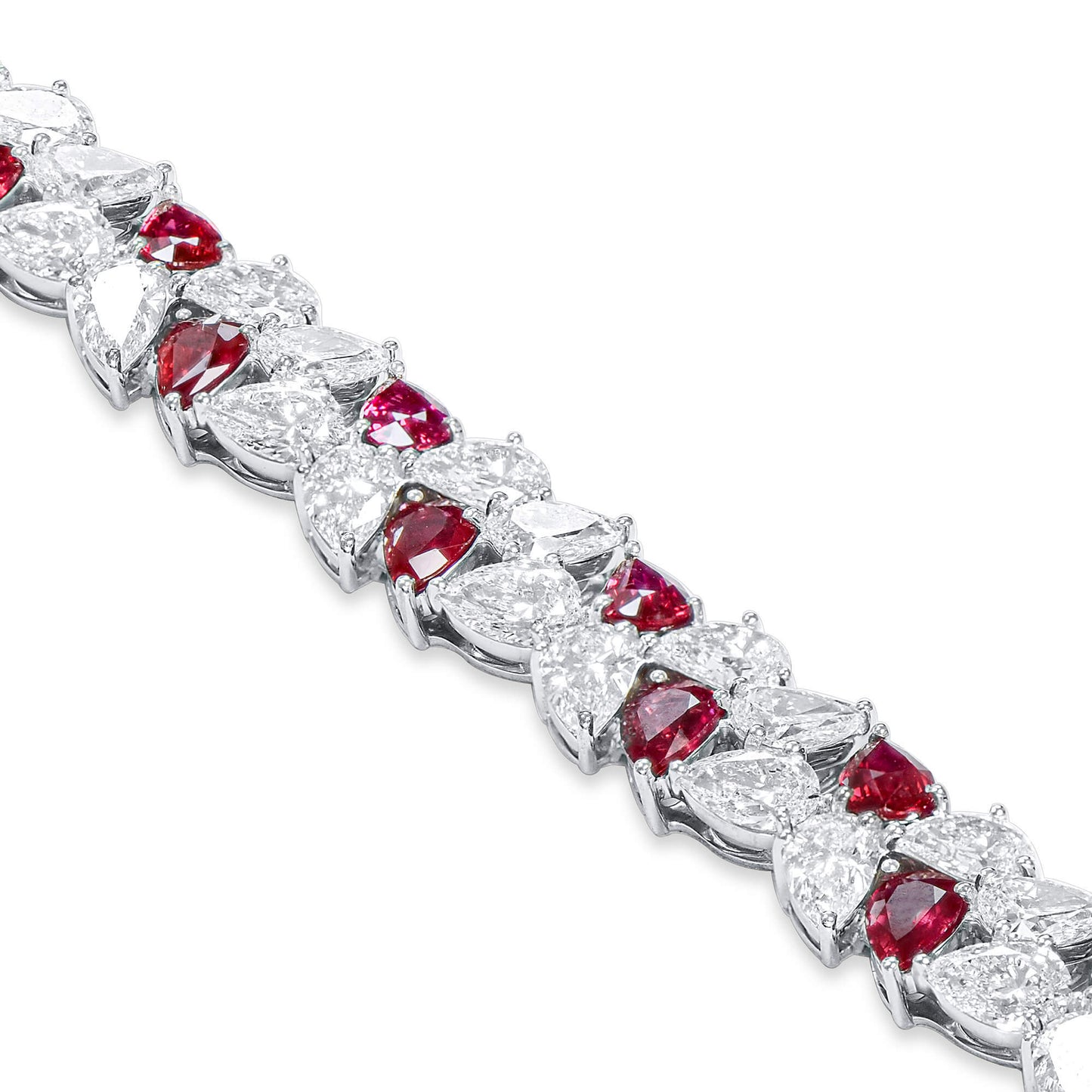 Natural 25.17 Ct. TW Pear-Cut Ruby & Diamond Bracelet, 18K White Gold