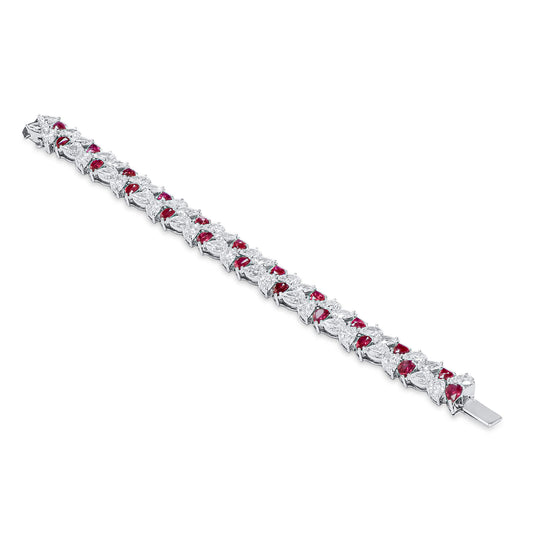 Natural 25.17 Ct. TW Pear-Cut Ruby & Diamond Bracelet, 18K White Gold