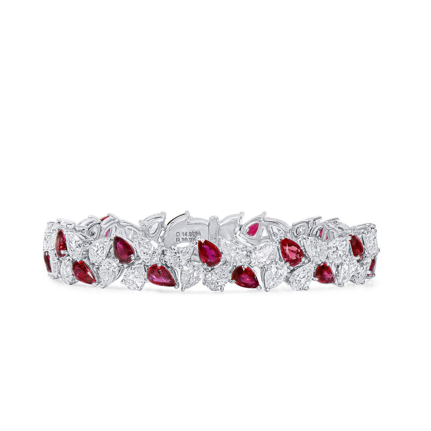 Natural 25.17 Ct. TW Pear-Cut Ruby & Diamond Bracelet, 18K White Gold
