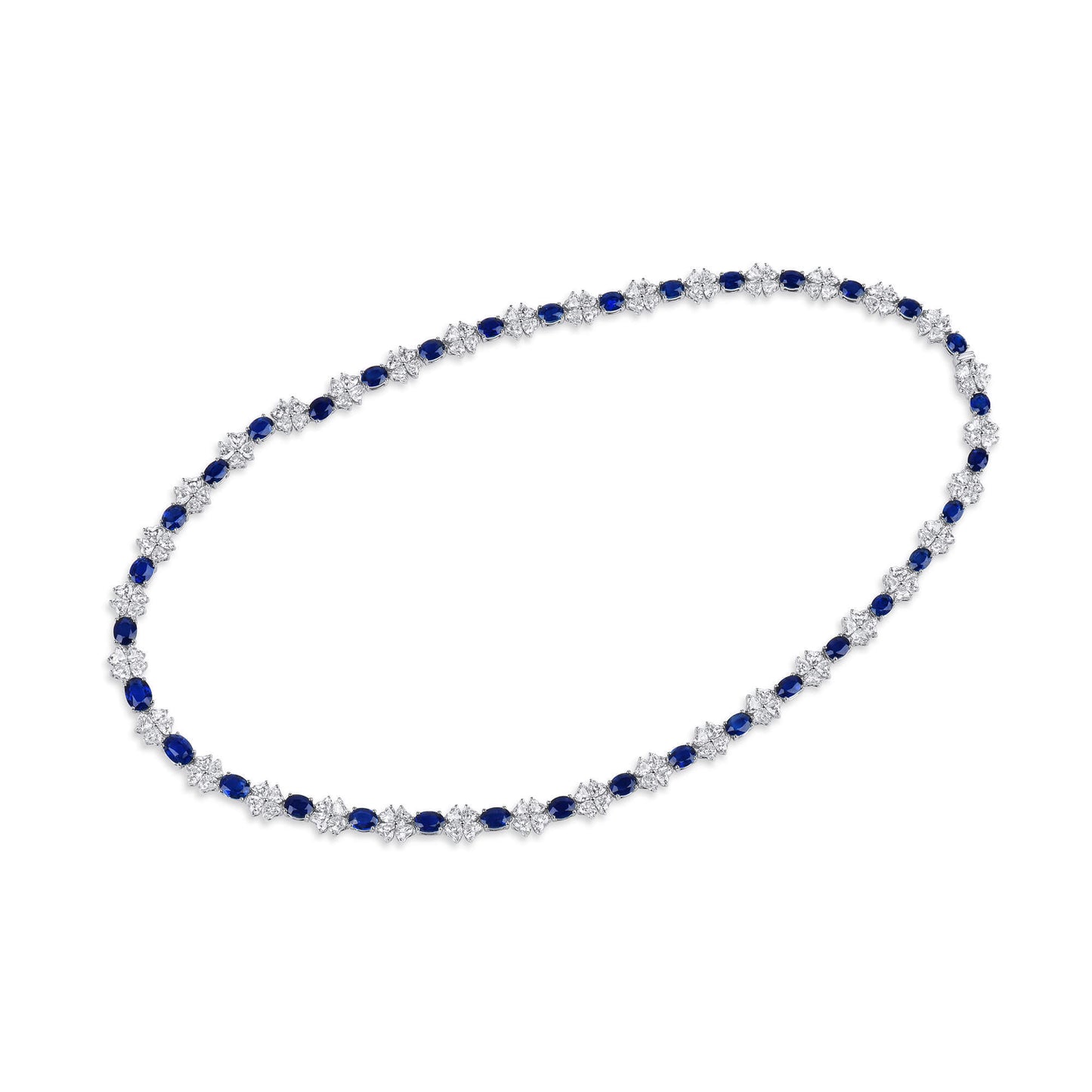 Natural Vivid Blue Ceylon Sapphire Necklace, 18K White Gold, Oval Shape, 33.03 Ct. TW, unheated