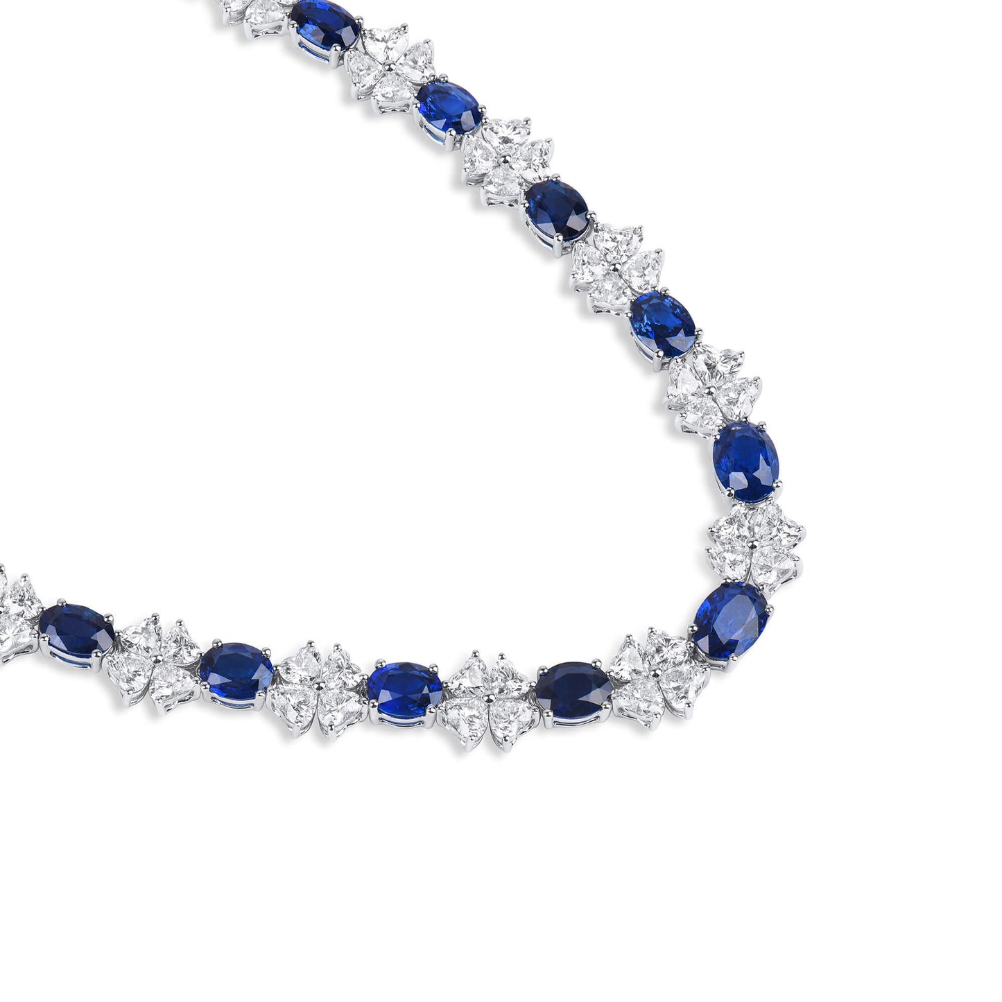Natural Vivid Blue Ceylon Sapphire Necklace, 18K White Gold, Oval Shape, 33.03 Ct. TW, unheated