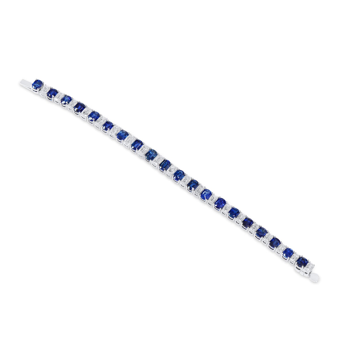 Natural Blue Sapphire Bracelet, 18K White Gold, Oval Shape, 27.06 Ct. TW