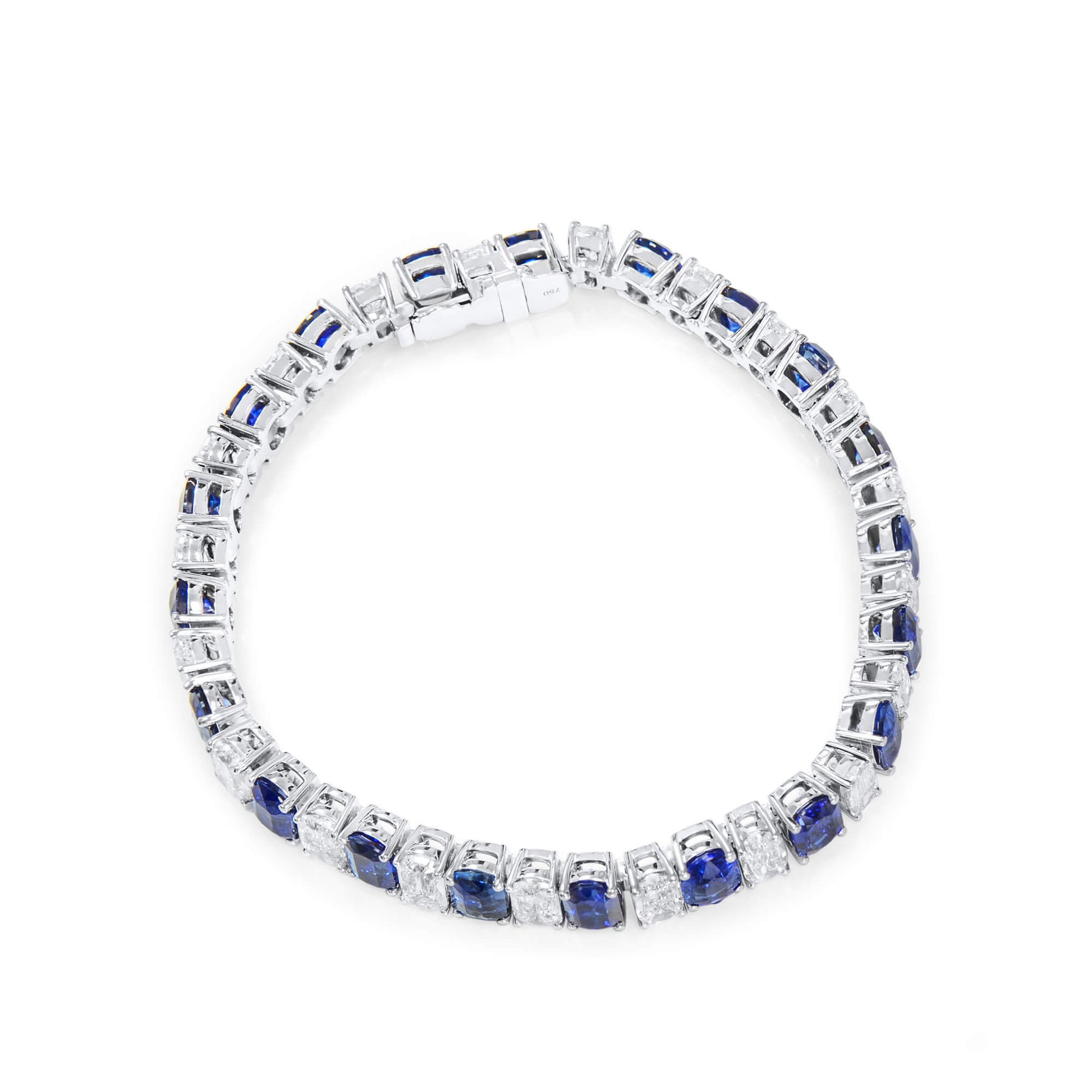 Natural Blue Sapphire Bracelet, 18K White Gold, Oval Shape, 27.06 Ct. TW