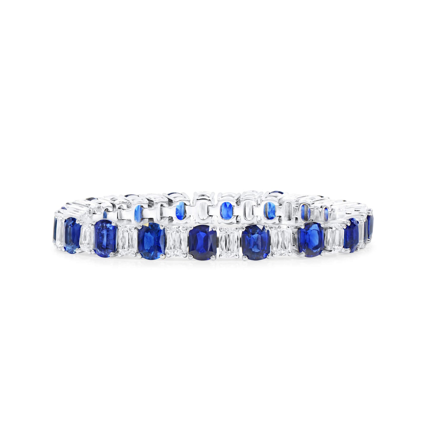 Natural Blue Sapphire Bracelet, 18K White Gold, Oval Shape, 27.06 Ct. TW