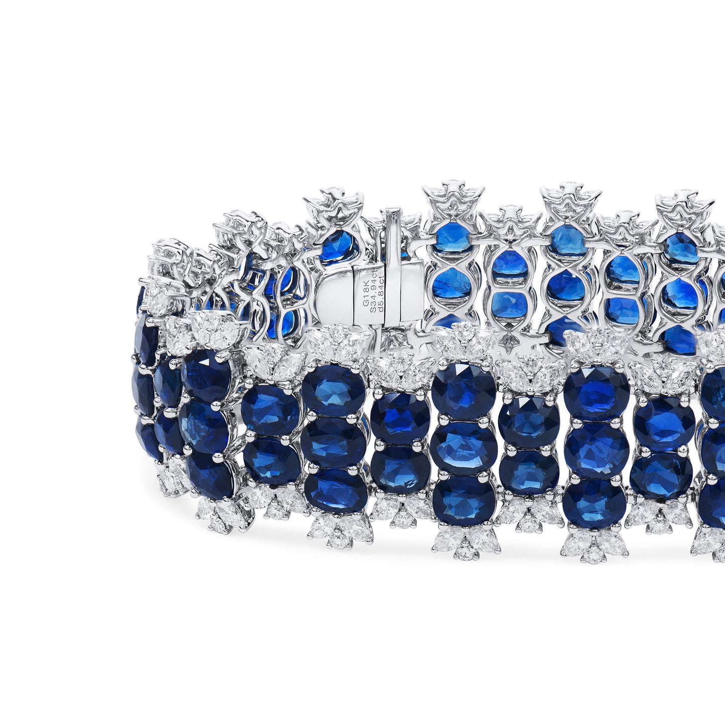 Natural Vivid Blue Burmese Sapphire Bracelet, 18K White Gold, Round Shape, 40.77 Ct. TW