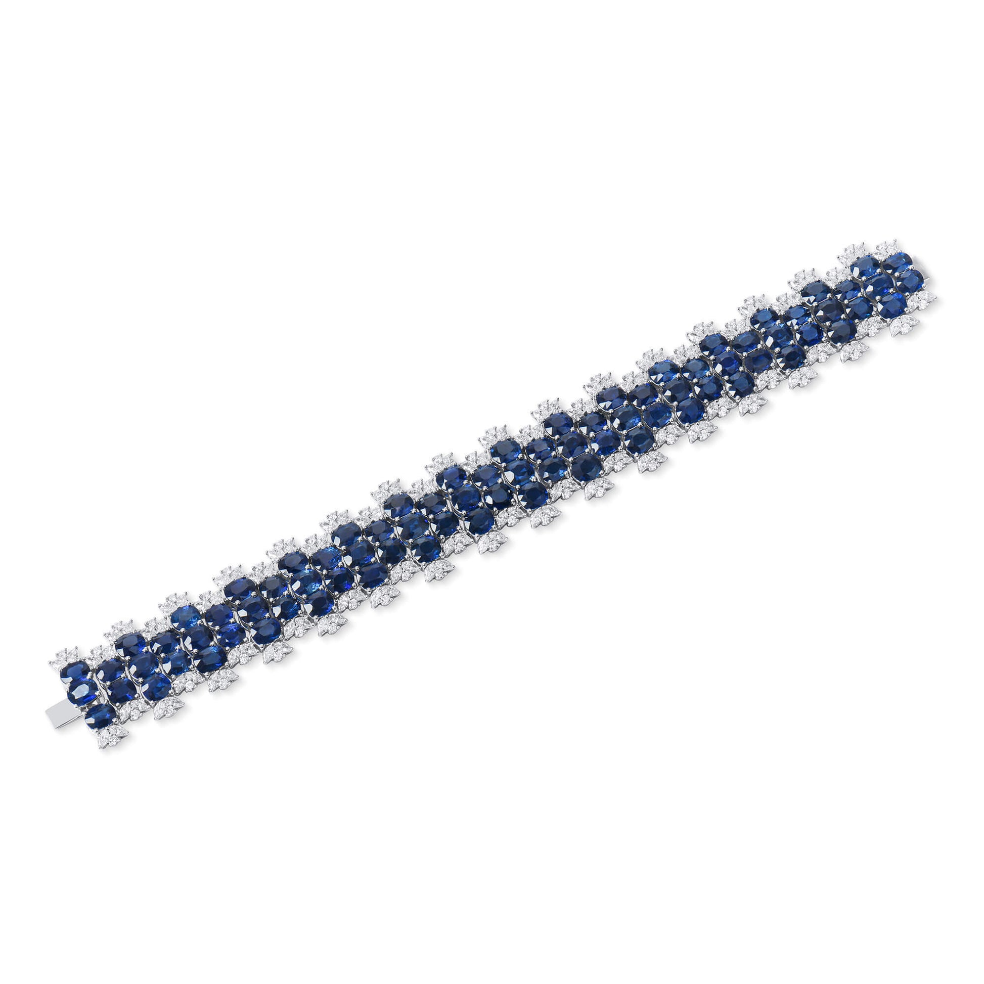 Natural Vivid Blue Burmese Sapphire Bracelet, 18K White Gold, Round Shape, 40.77 Ct. TW