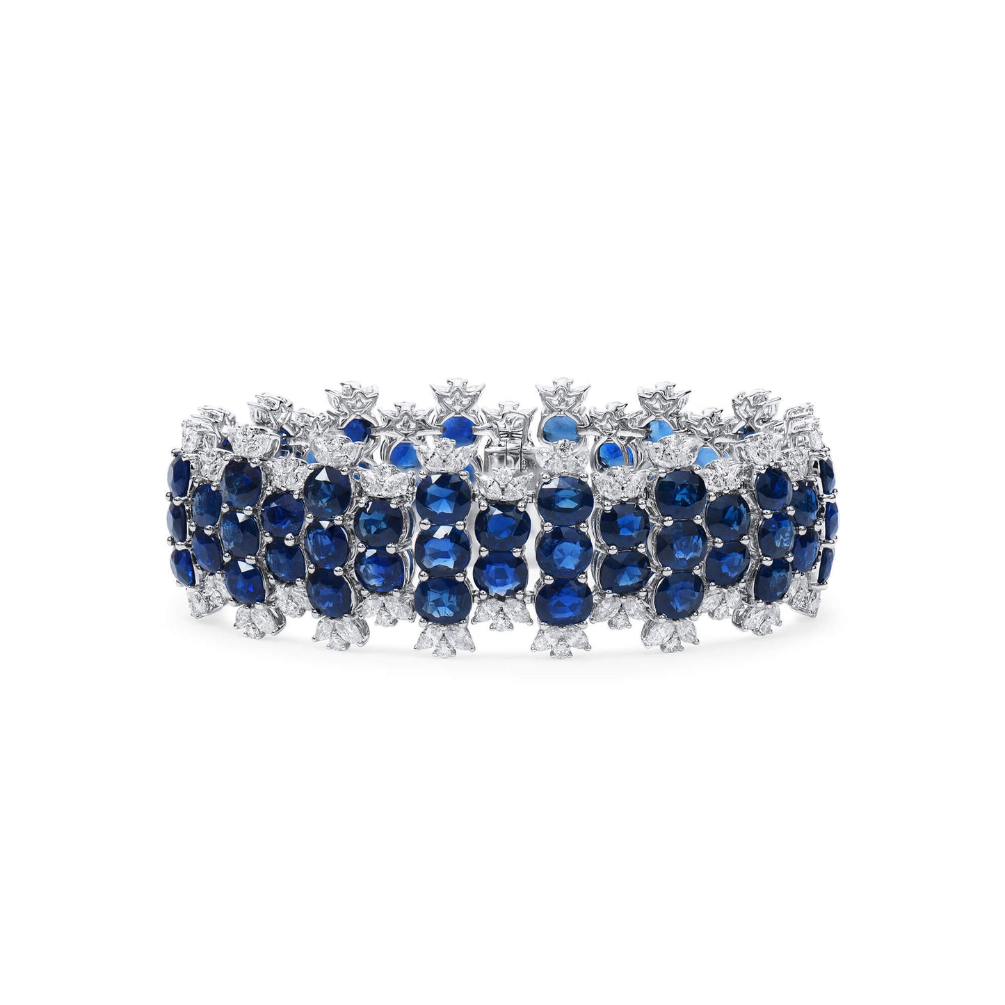 Natural Vivid Blue Burmese Sapphire Bracelet, 18K White Gold, Round Shape, 40.77 Ct. TW