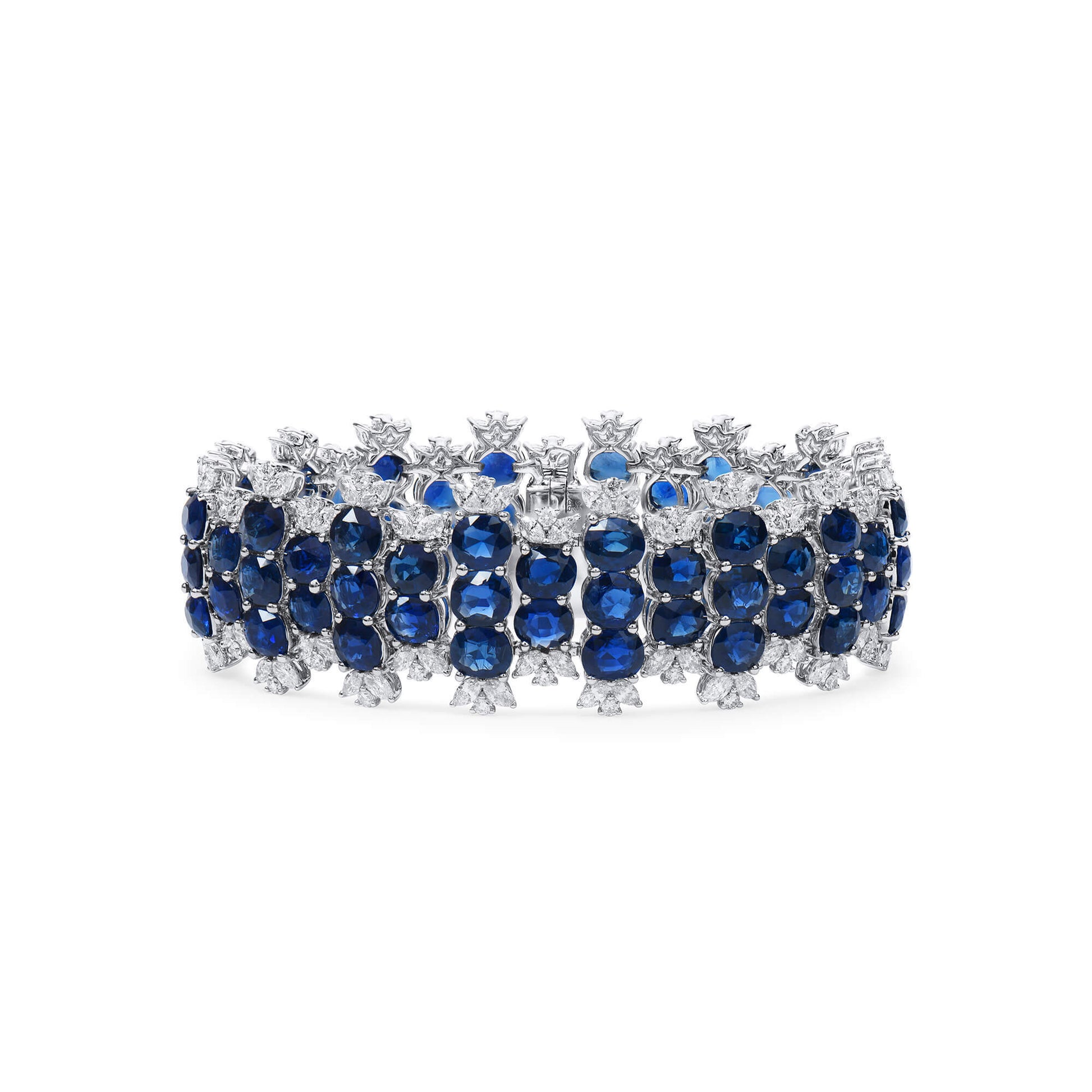 Natural Vivid Blue Burmese Sapphire Bracelet, 18K White Gold, Round Shape, 40.77 Ct. TW