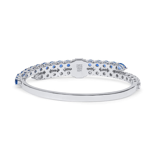 Natural Diamond and Vivid Blue Sapphire Bangle, 18K White Gold, 11.25 Ct. TW