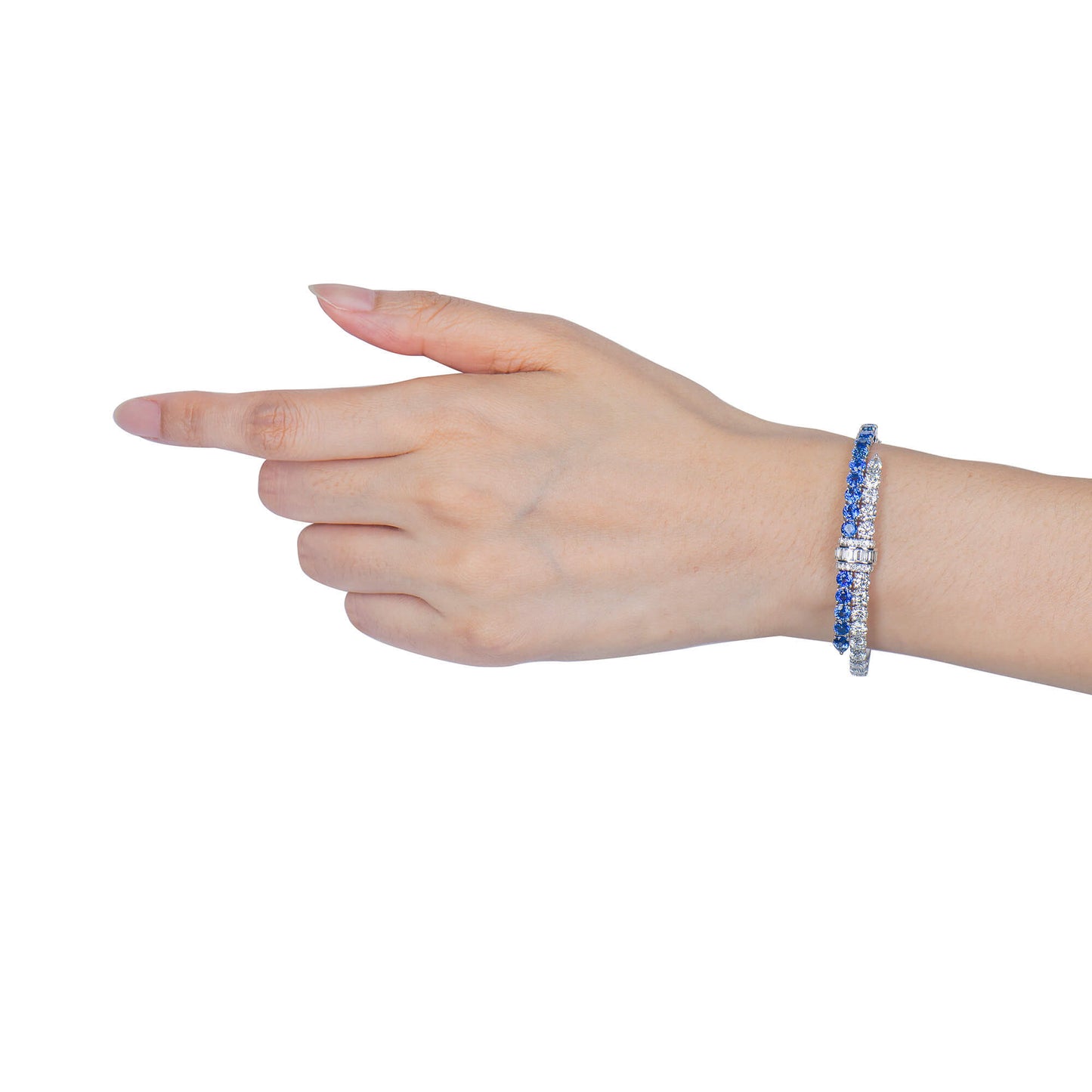 Natural Diamond and Vivid Blue Sapphire Bangle, 18K White Gold, 11.25 Ct. TW