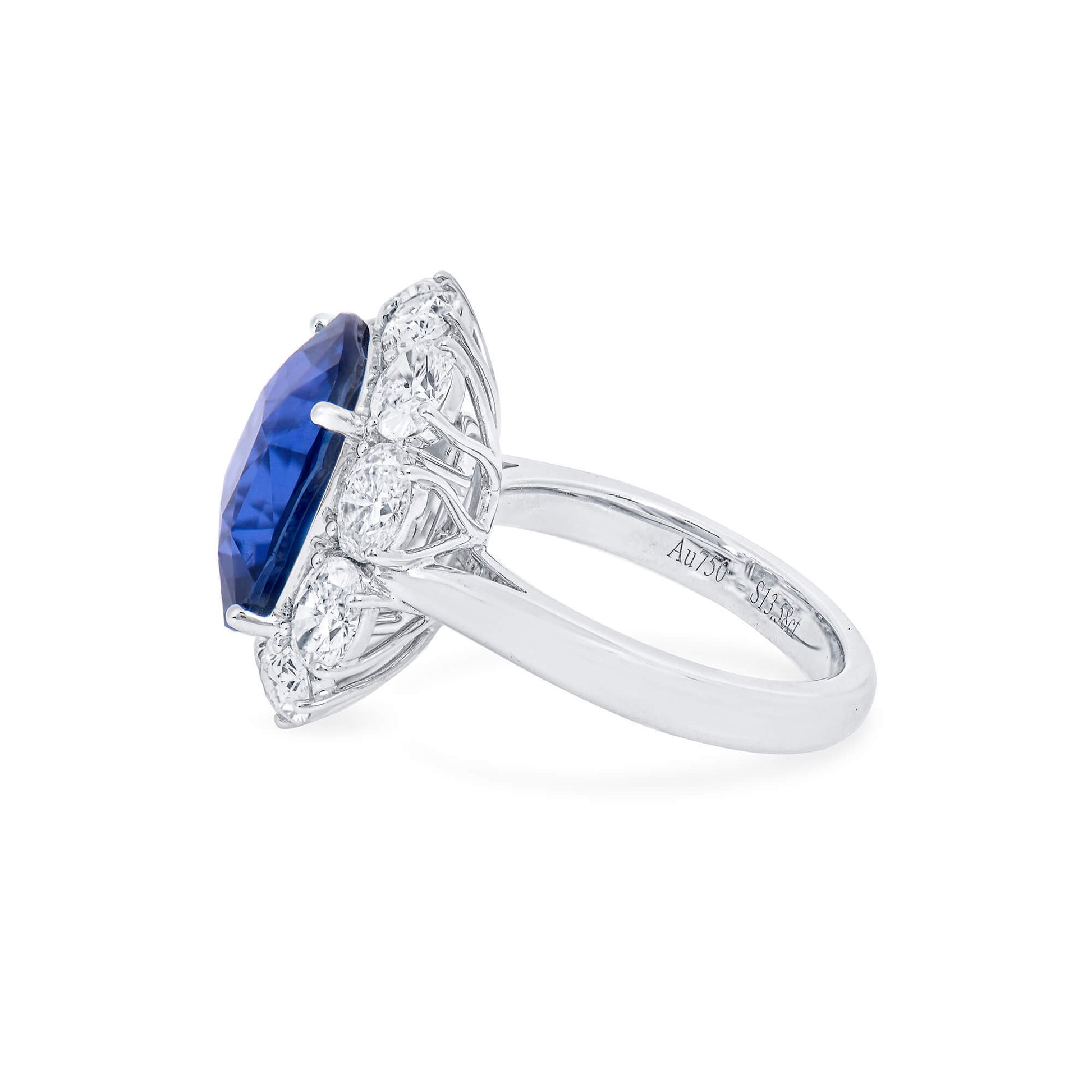 Natural Vivid Blue Ceylon Sapphire Halo Ring, 18K White Gold, Cushion Shape, 16.66 Ct. TW, unheated