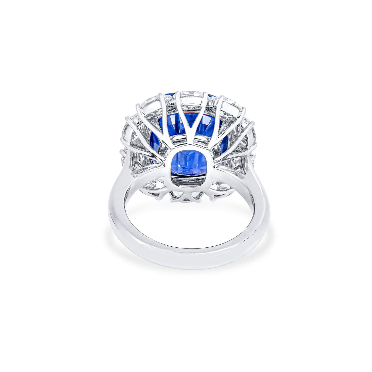 Natural Vivid Blue Ceylon Sapphire Halo Ring, 18K White Gold, Cushion Shape, 16.66 Ct. TW, unheated
