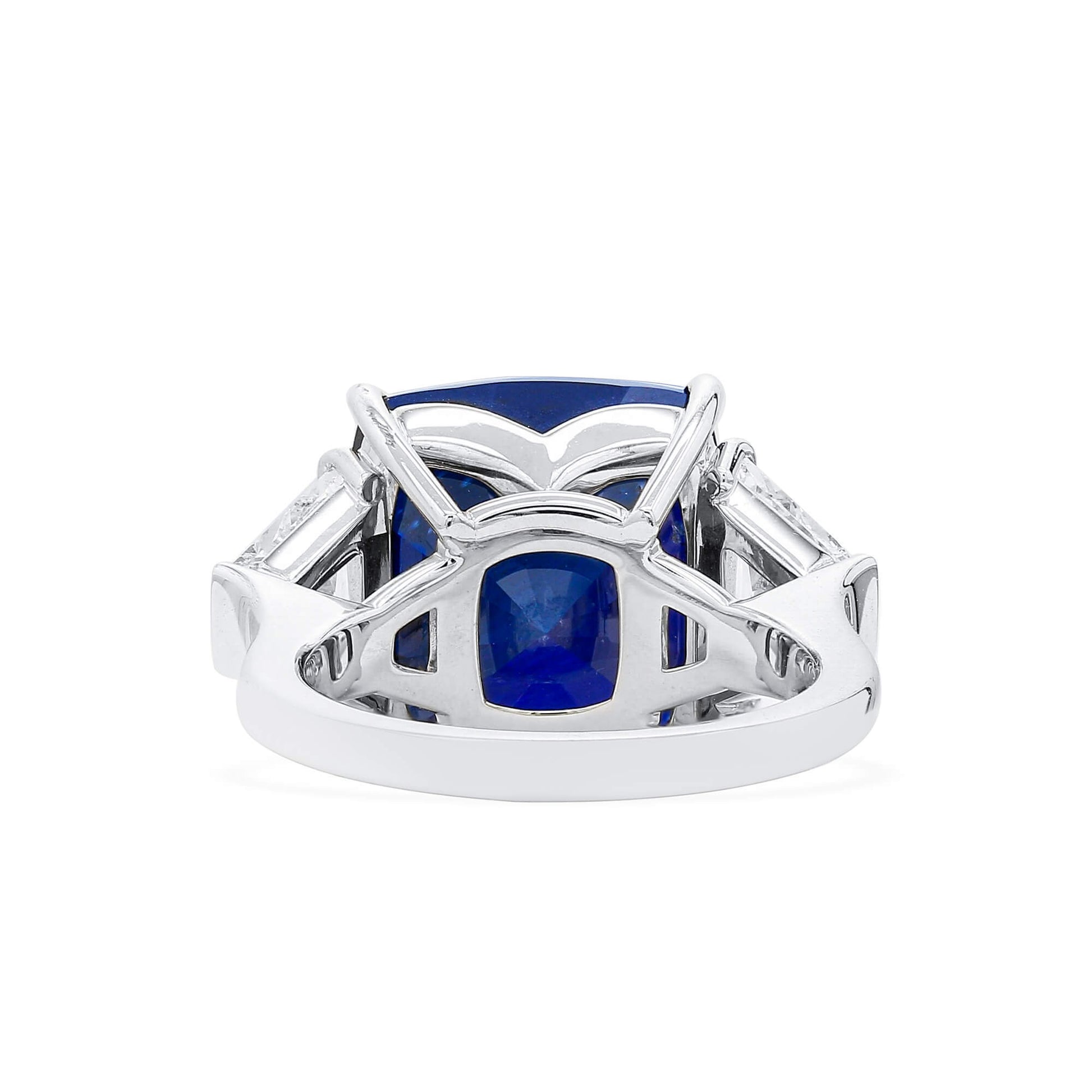 Natural Vivid Blue Sapphire Cocktail Ring, 18K White Gold, Cushion Shape, 21.13 Ct. TW