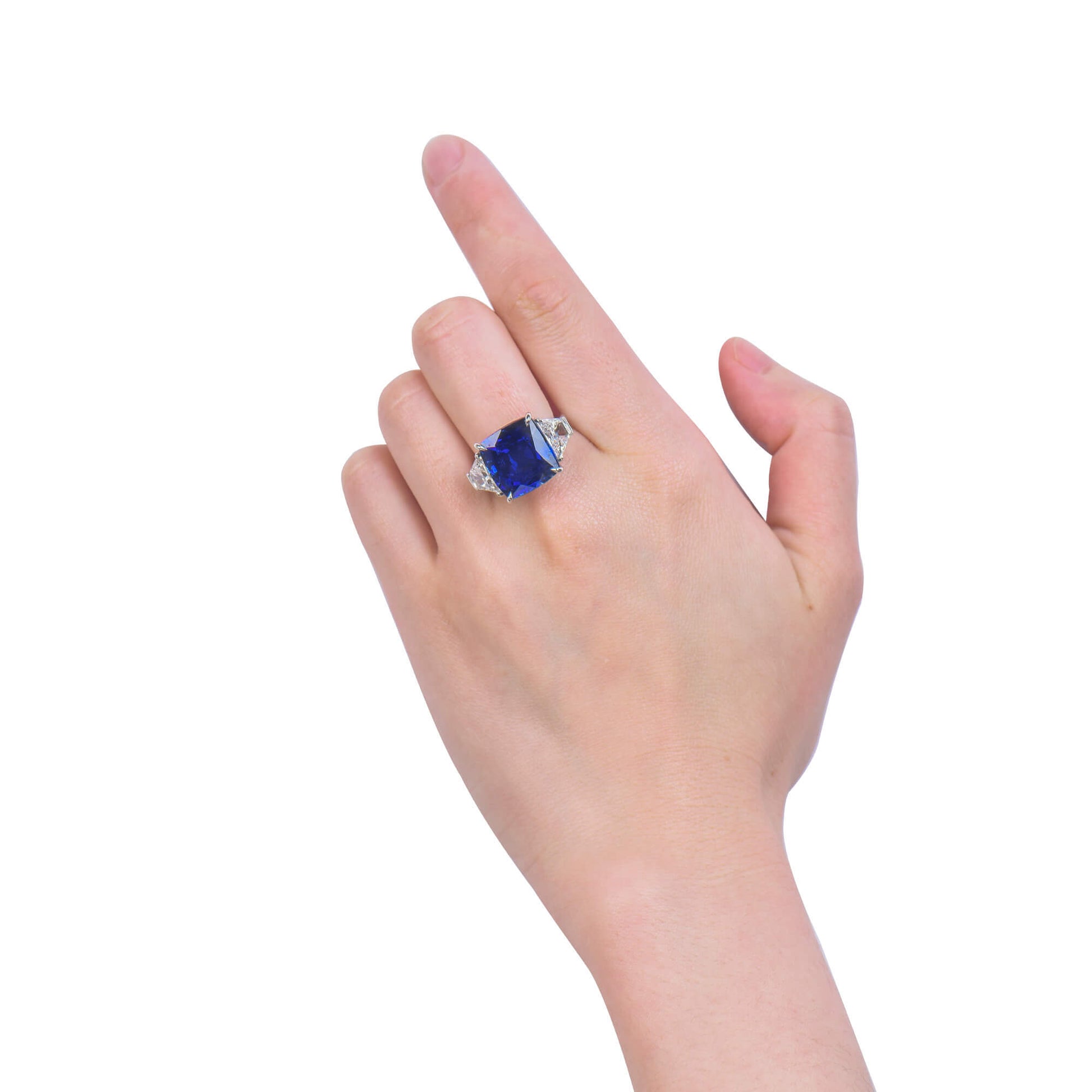 Natural Vivid Blue Sapphire Cocktail Ring, 18K White Gold, Cushion Shape, 21.13 Ct. TW