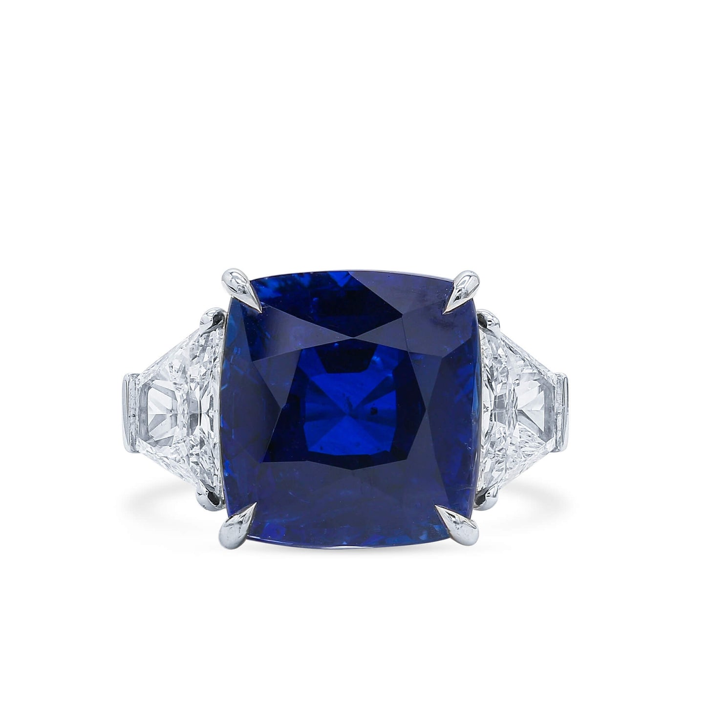 Natural Vivid Blue Sapphire Cocktail Ring, 18K White Gold, Cushion Shape, 21.13 Ct. TW
