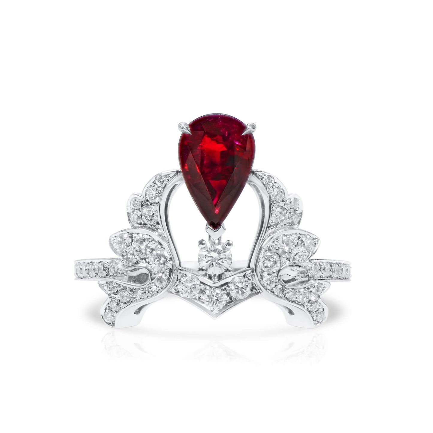Natural Vivid Deep Red Ruby Ring, 2.23 Ct. TW, Pear shape, GRS Certified