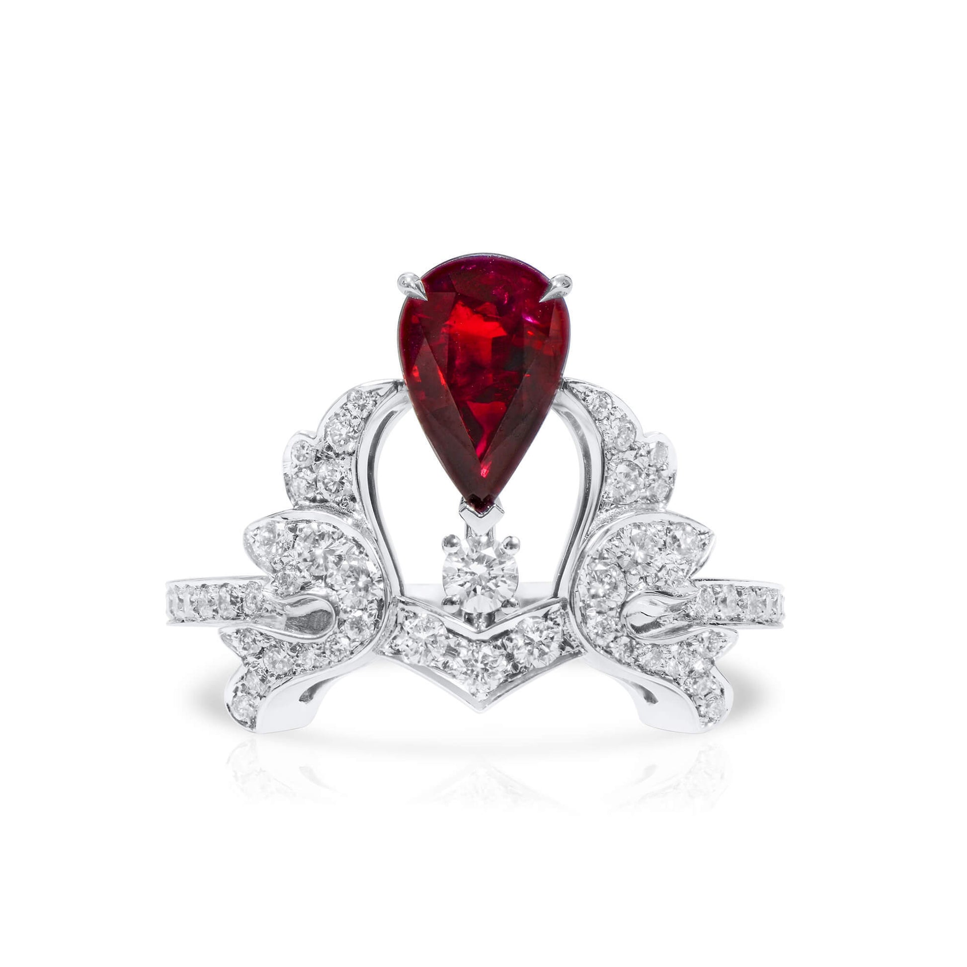 Natural Vivid Deep Red Ruby Ring, 2.23 Ct. TW, Pear shape, GRS Certified