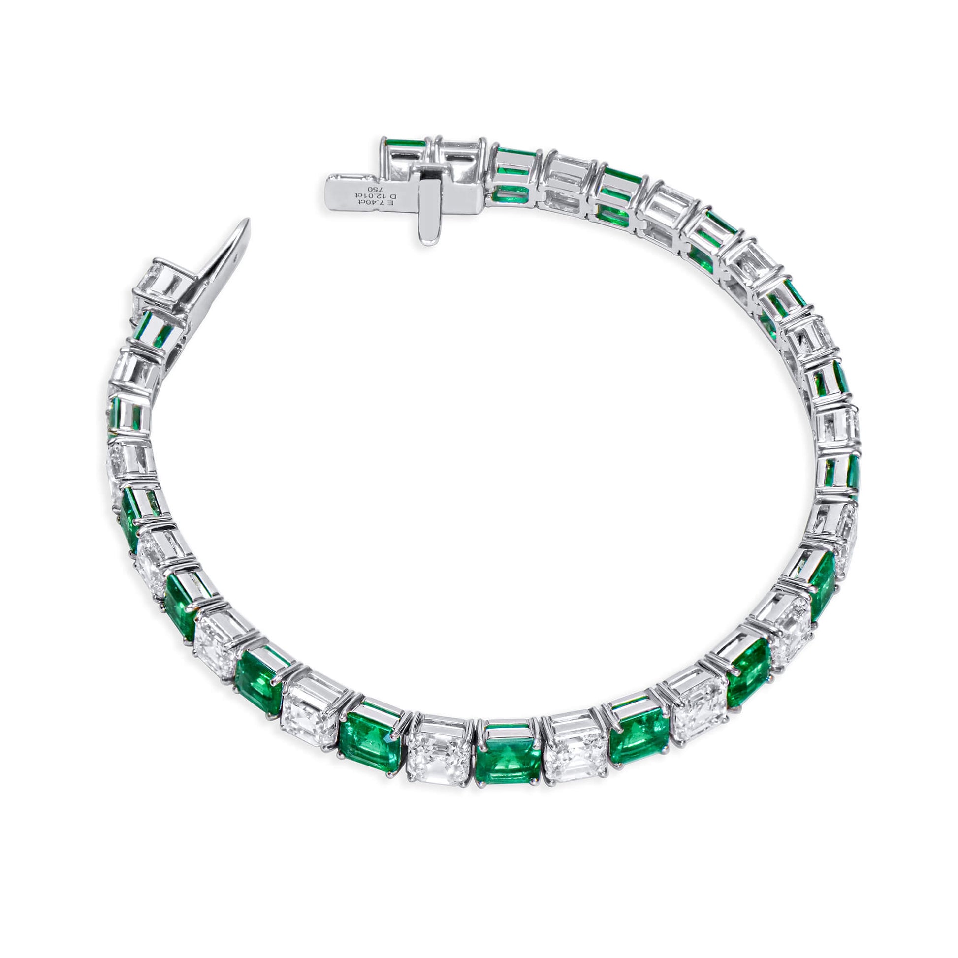 Natural Colombian Emerald And Diamond Bracelet, 18K White Gold, 19.41 Ct. TW